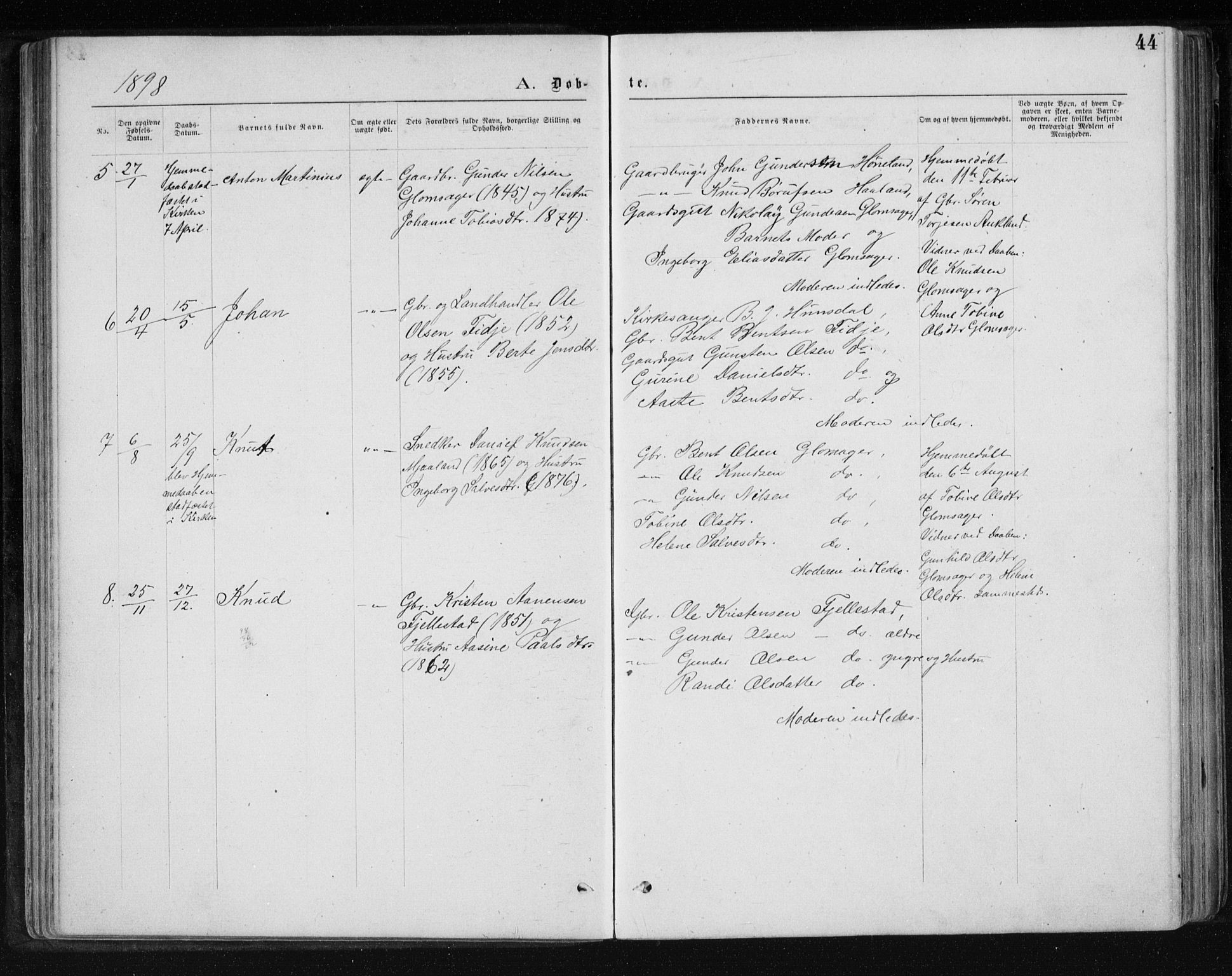 Holum sokneprestkontor, AV/SAK-1111-0022/F/Fb/Fbb/L0003: Parish register (copy) no. B 3, 1875-1898, p. 44