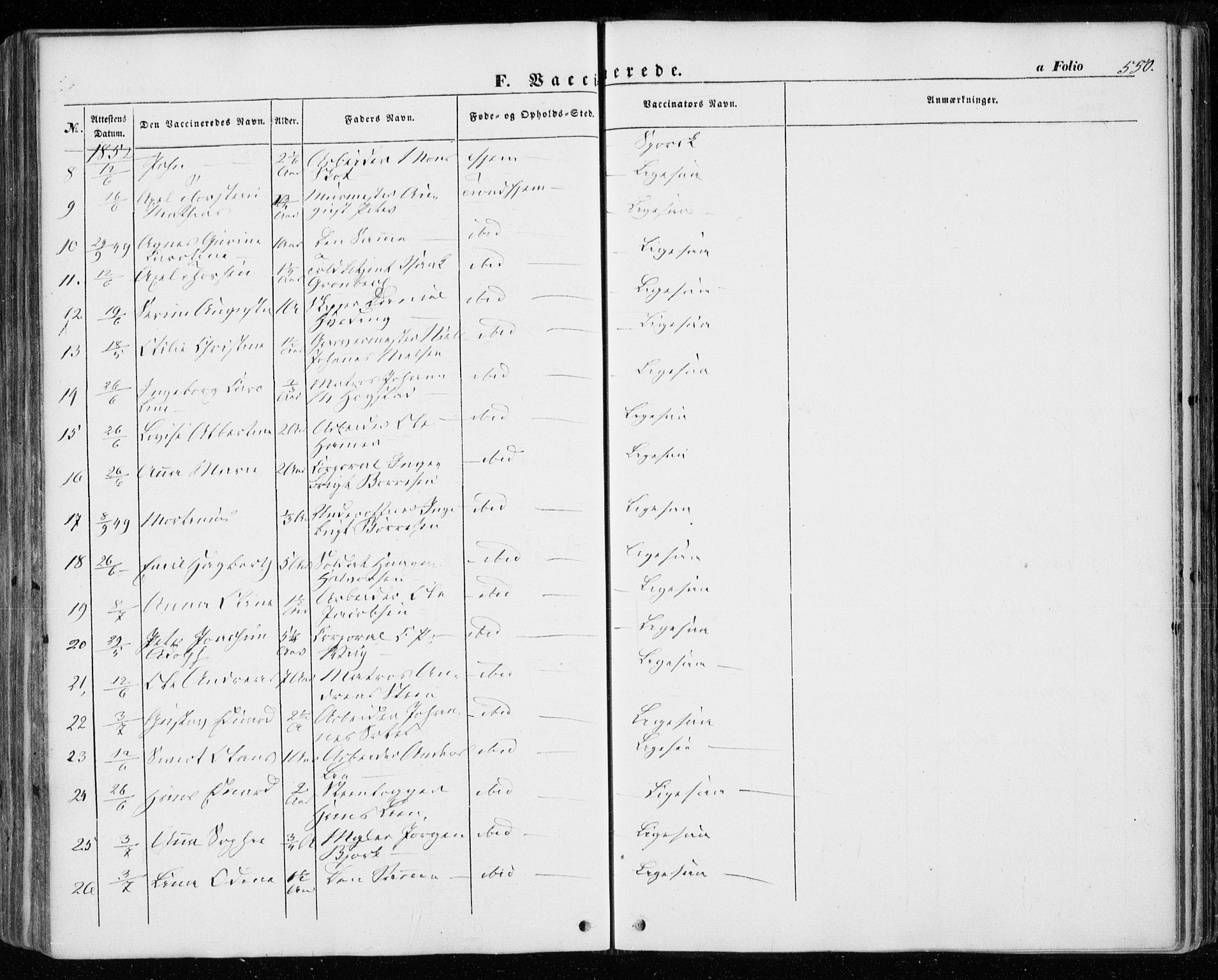 Ministerialprotokoller, klokkerbøker og fødselsregistre - Sør-Trøndelag, AV/SAT-A-1456/601/L0051: Parish register (official) no. 601A19, 1848-1857, p. 550