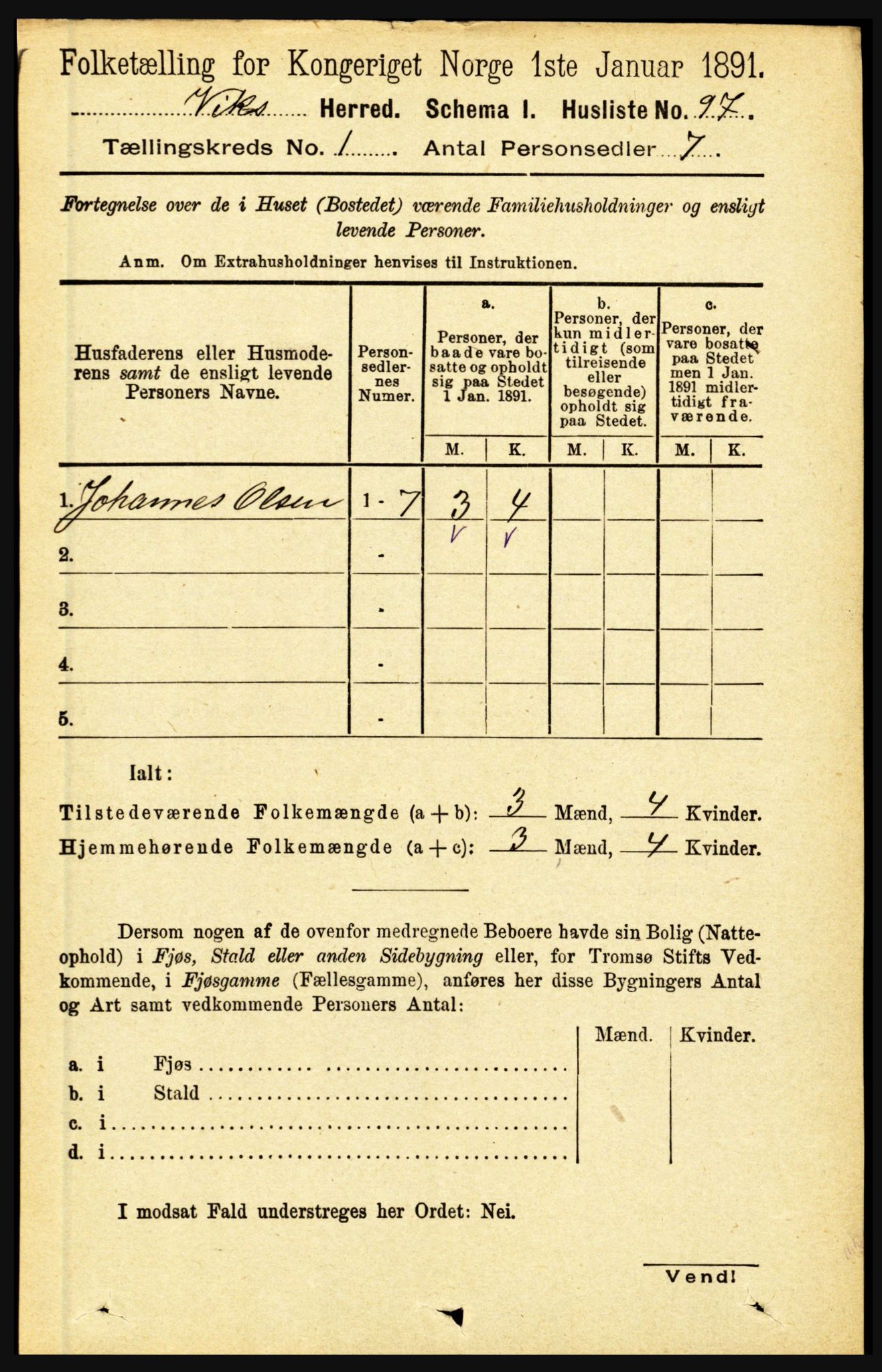 RA, 1891 census for 1417 Vik, 1891, p. 126