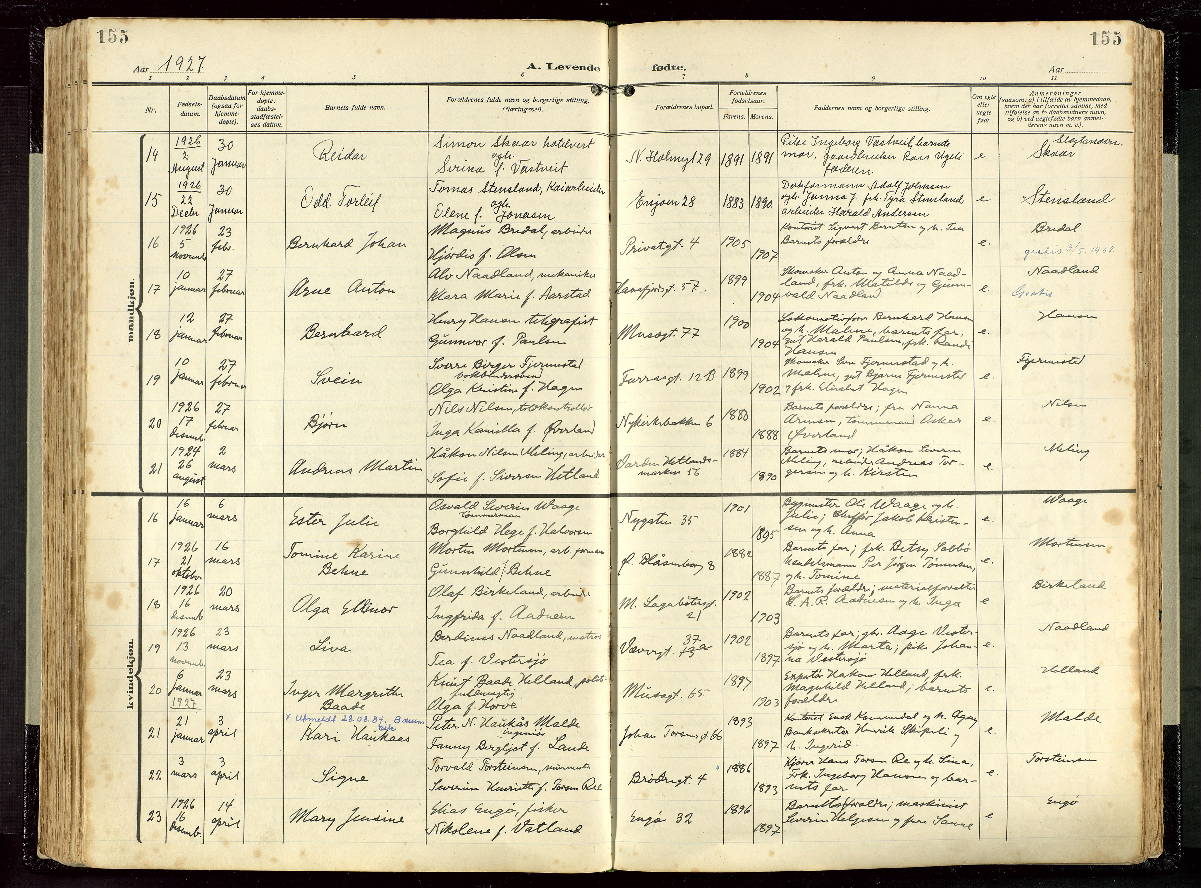 St. Petri sokneprestkontor, AV/SAST-A-101813/002/D/L0001: Parish register (official) no. A 26, 1918-1937, p. 155