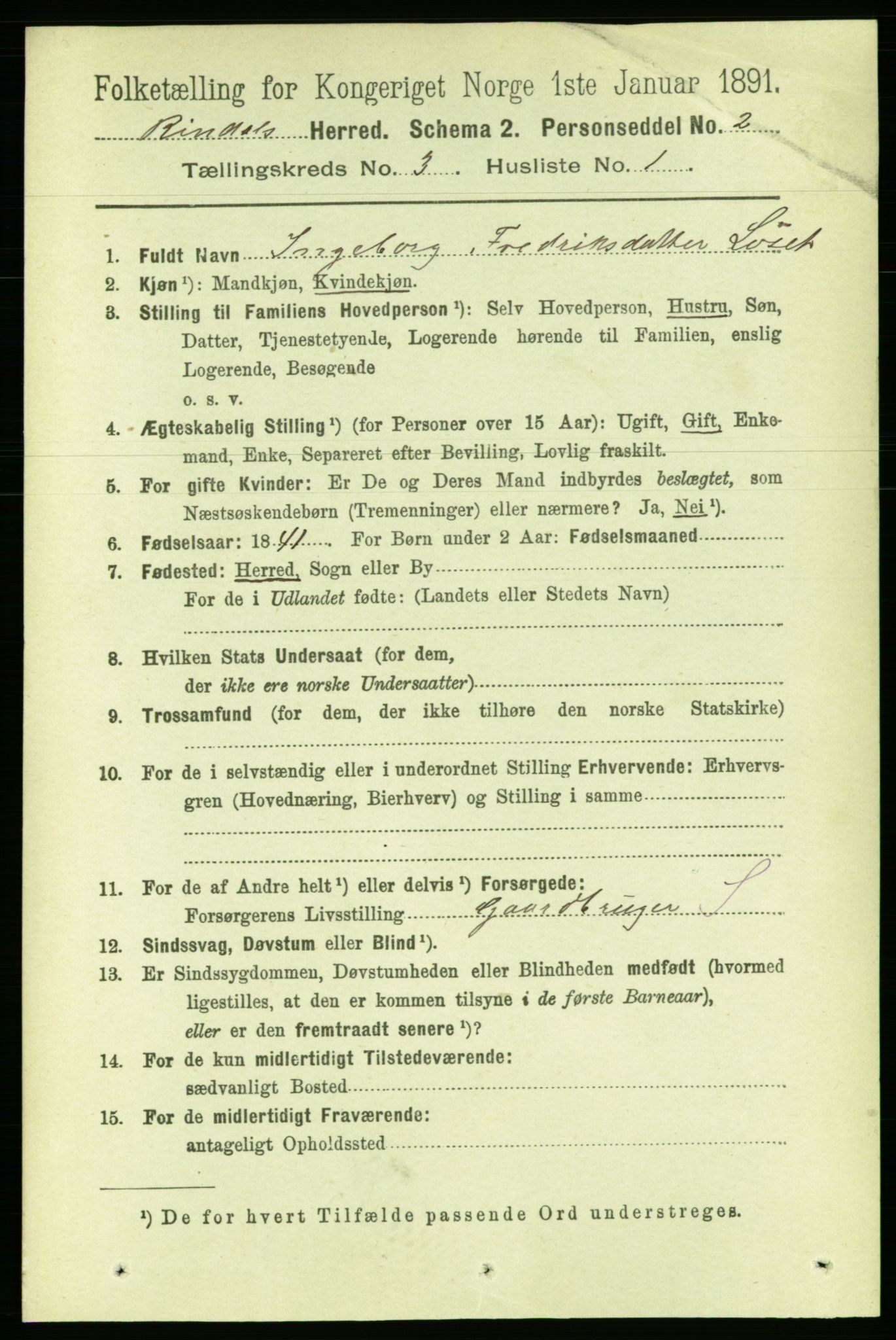 RA, 1891 census for 1567 Rindal, 1891, p. 714