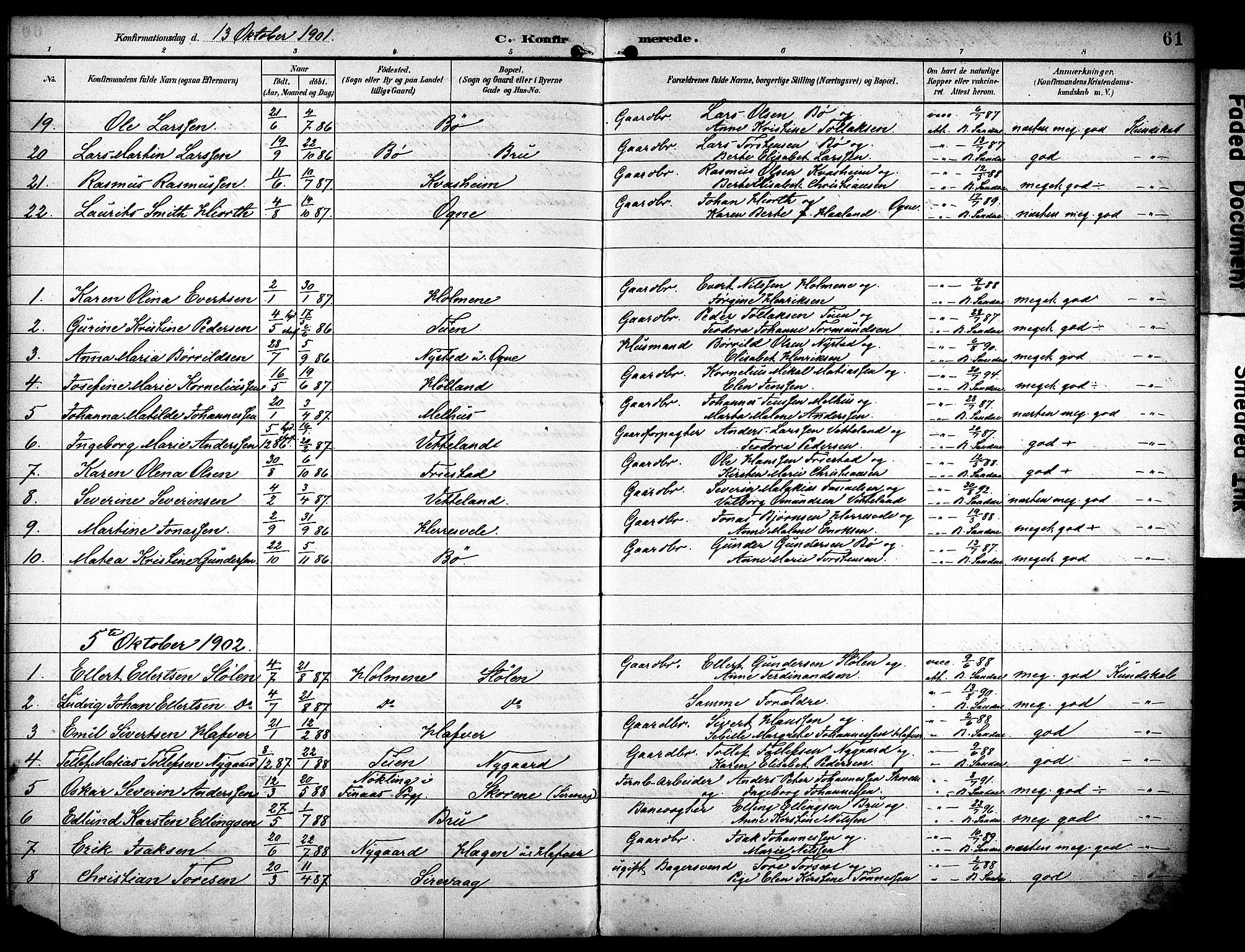 Eigersund sokneprestkontor, AV/SAST-A-101807/S08/L0020: Parish register (official) no. A 19, 1893-1910, p. 61