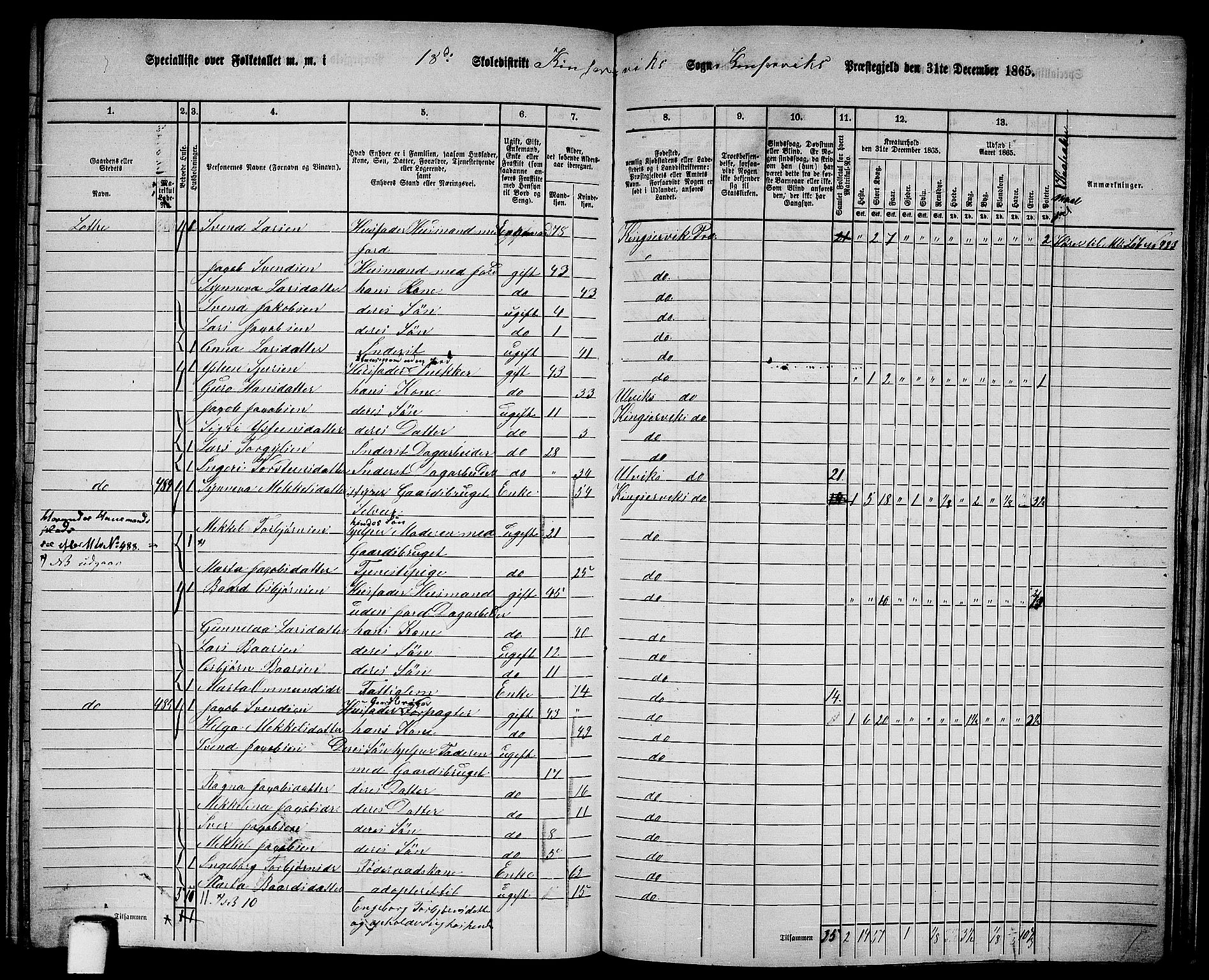 RA, 1865 census for Kinsarvik, 1865, p. 205