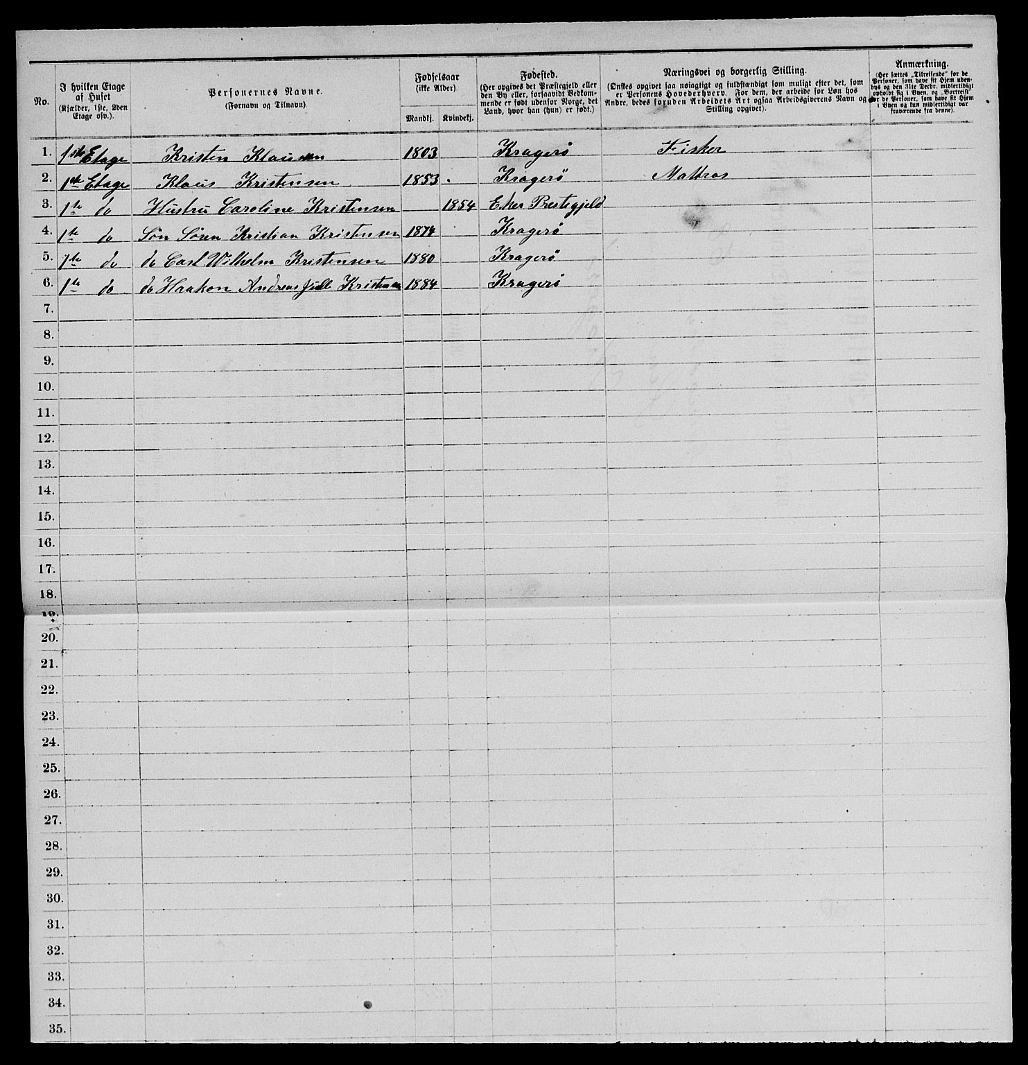 SAKO, 1885 census for 0801 Kragerø, 1885, p. 593