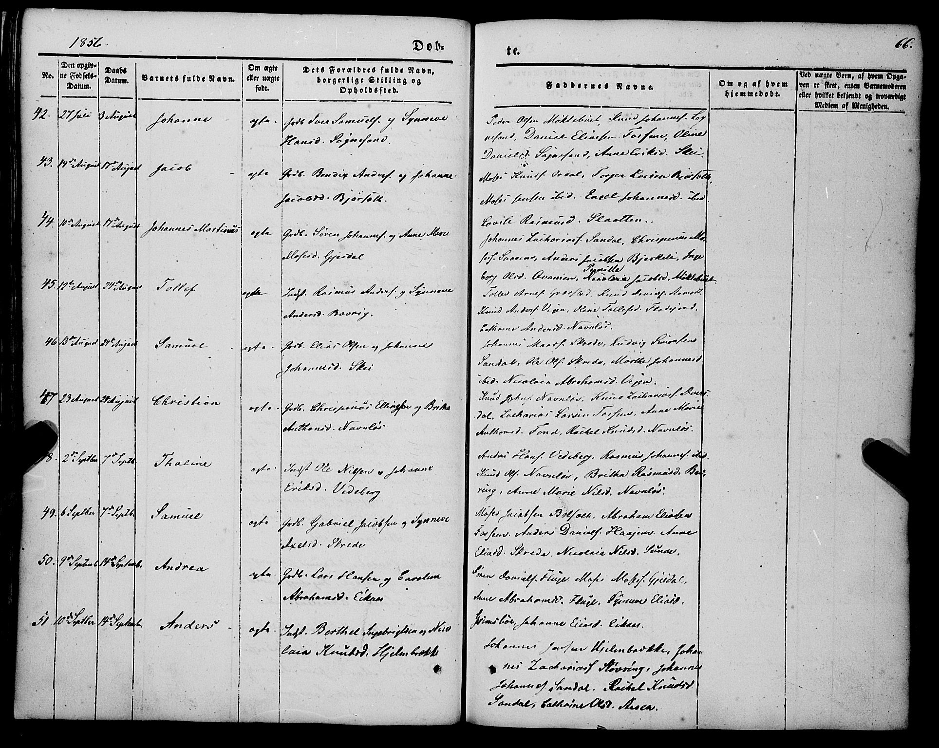 Jølster sokneprestembete, AV/SAB-A-80701/H/Haa/Haaa/L0010: Parish register (official) no. A 10, 1847-1865, p. 66