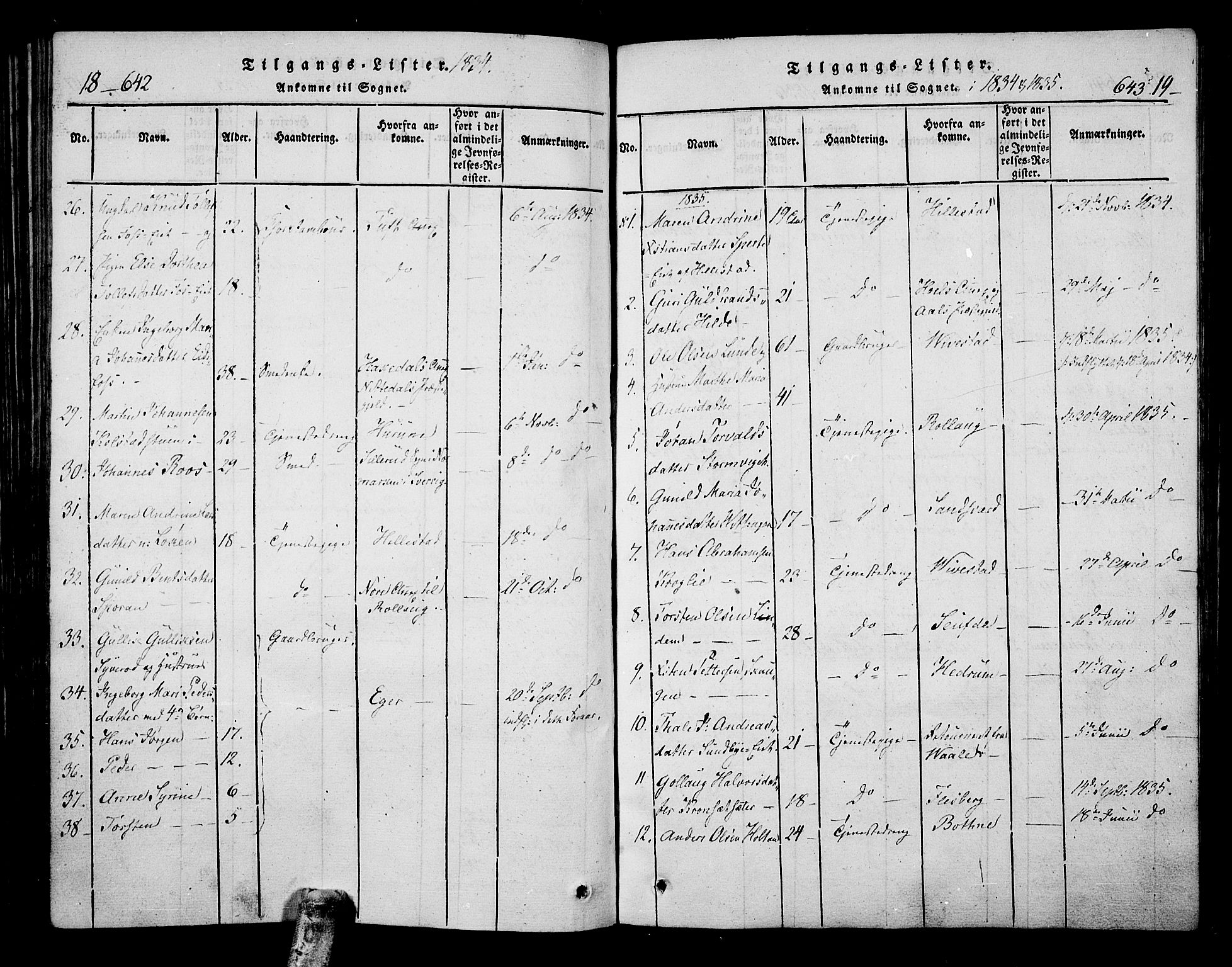 Hof kirkebøker, SAKO/A-64/F/Fa/L0004: Parish register (official) no. I 4, 1814-1843, p. 642-643