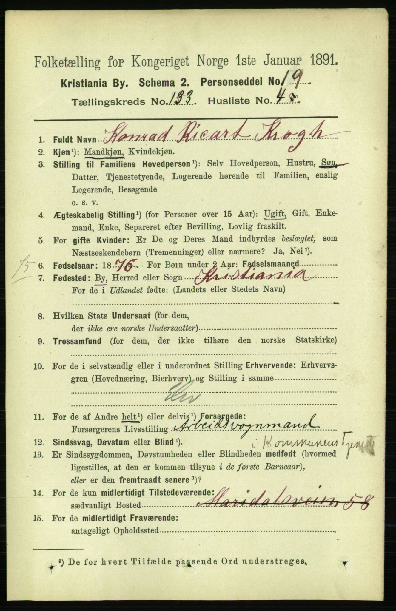 RA, 1891 census for 0301 Kristiania, 1891, p. 72613
