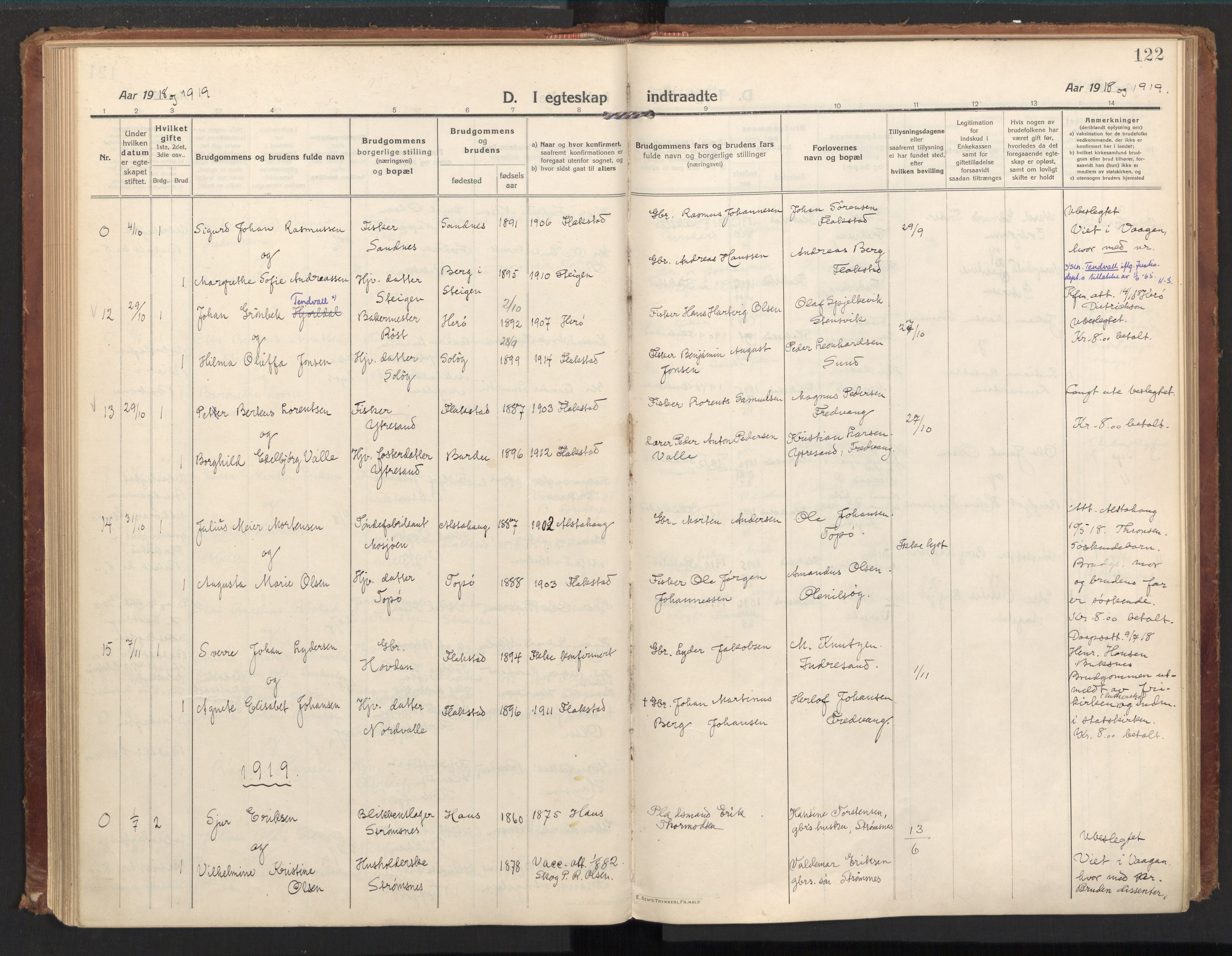 Ministerialprotokoller, klokkerbøker og fødselsregistre - Nordland, SAT/A-1459/885/L1210: Parish register (official) no. 885A10, 1916-1926, p. 122