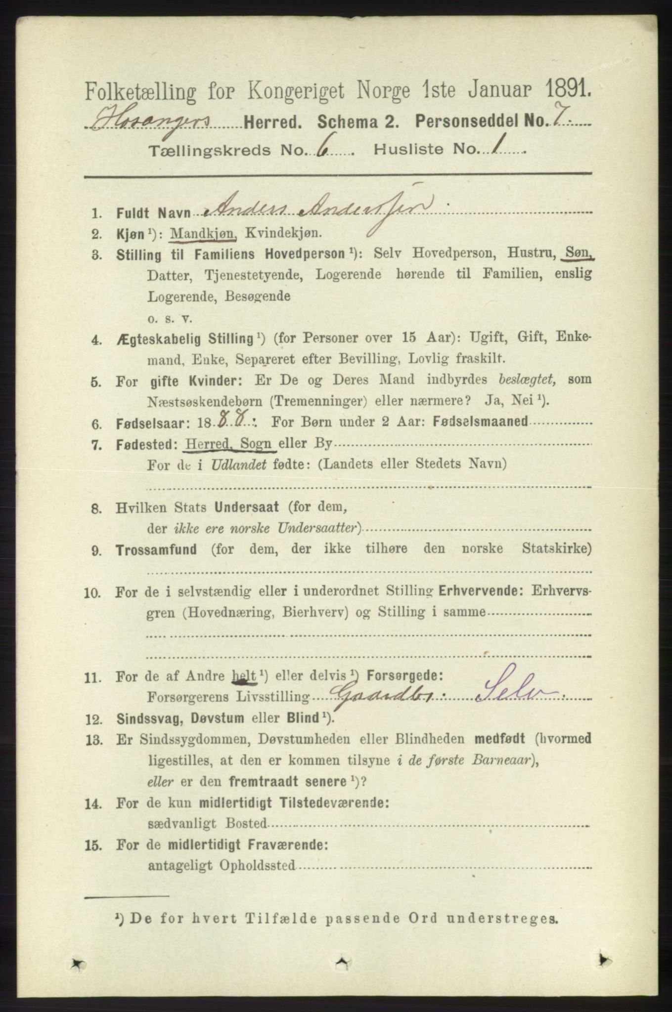 RA, 1891 census for 1253 Hosanger, 1891, p. 2144