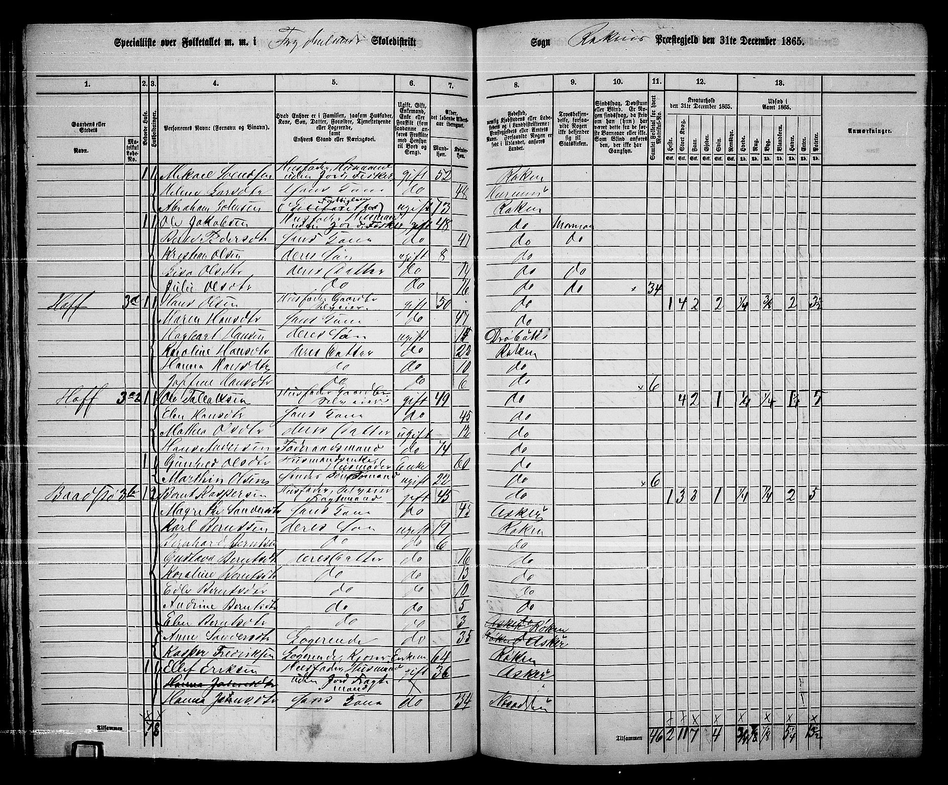 RA, 1865 census for Røyken, 1865, p. 87