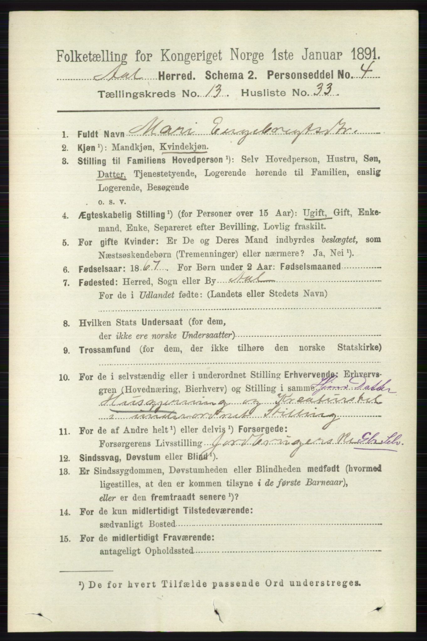 RA, 1891 census for 0619 Ål, 1891, p. 3439