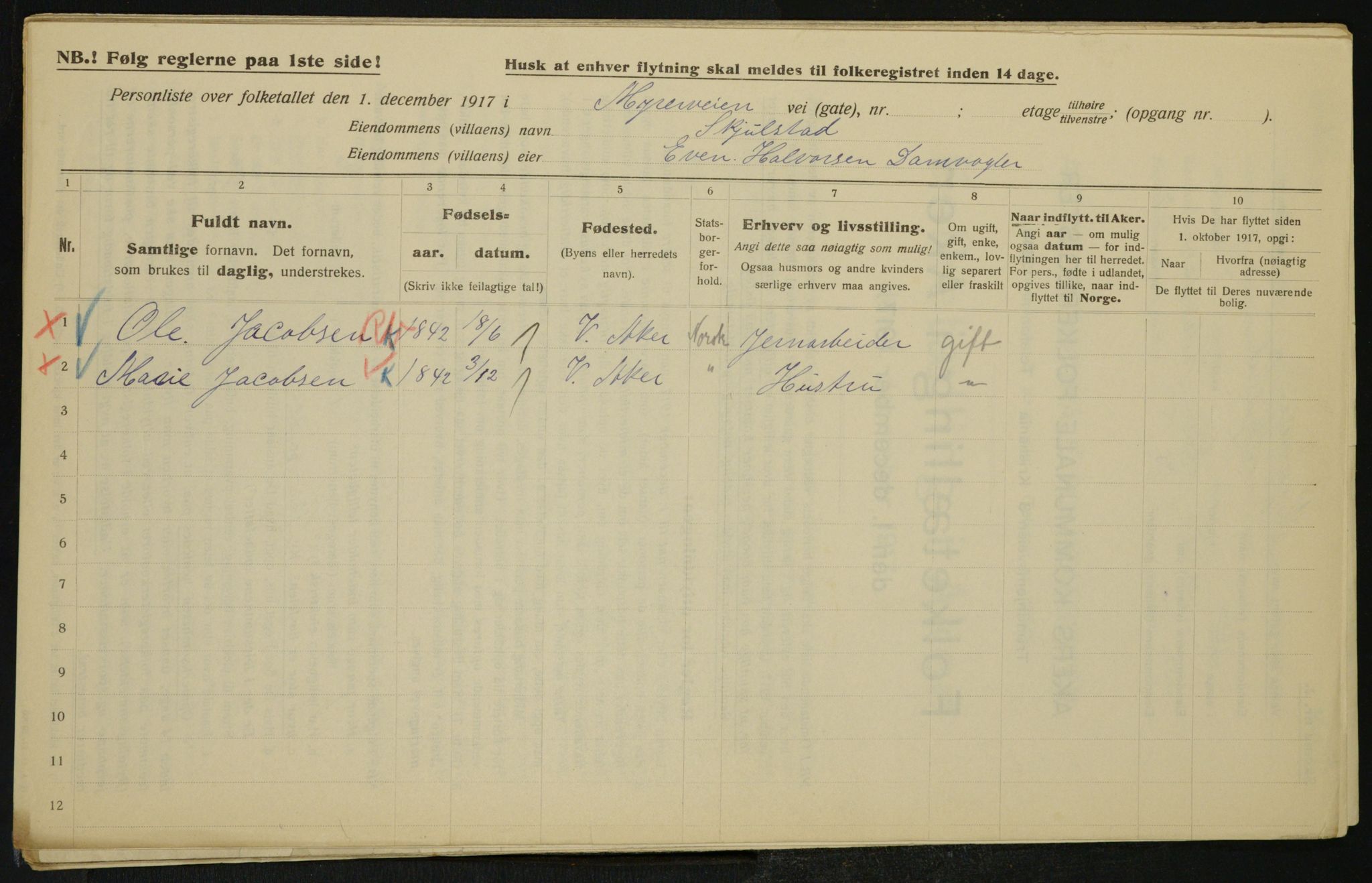 OBA, Municipal Census 1917 for Aker, 1917, p. 14174