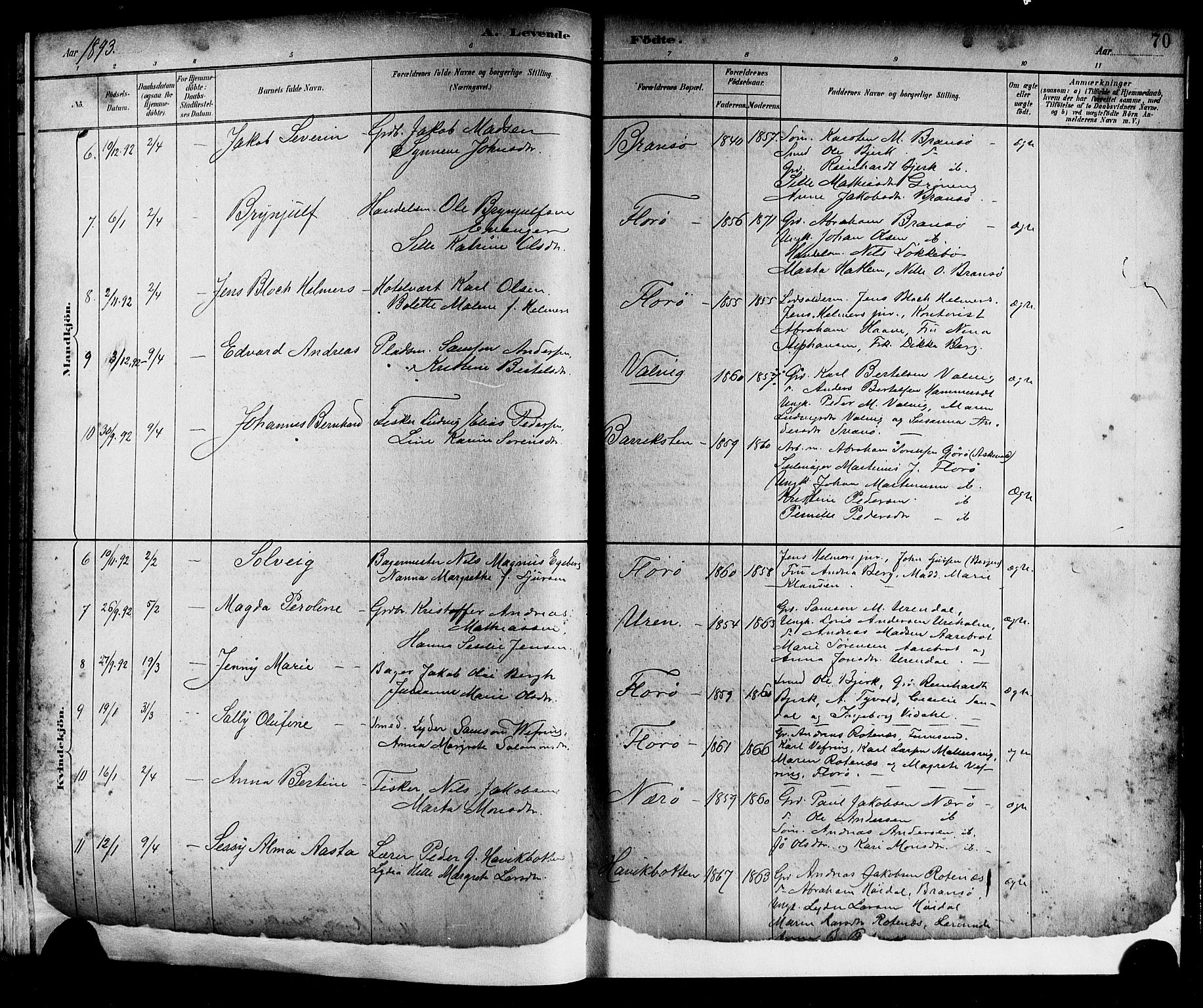 Kinn sokneprestembete, AV/SAB-A-80801/H/Hab/Haba/L0002: Parish register (copy) no. A 2, 1882-1906, p. 70