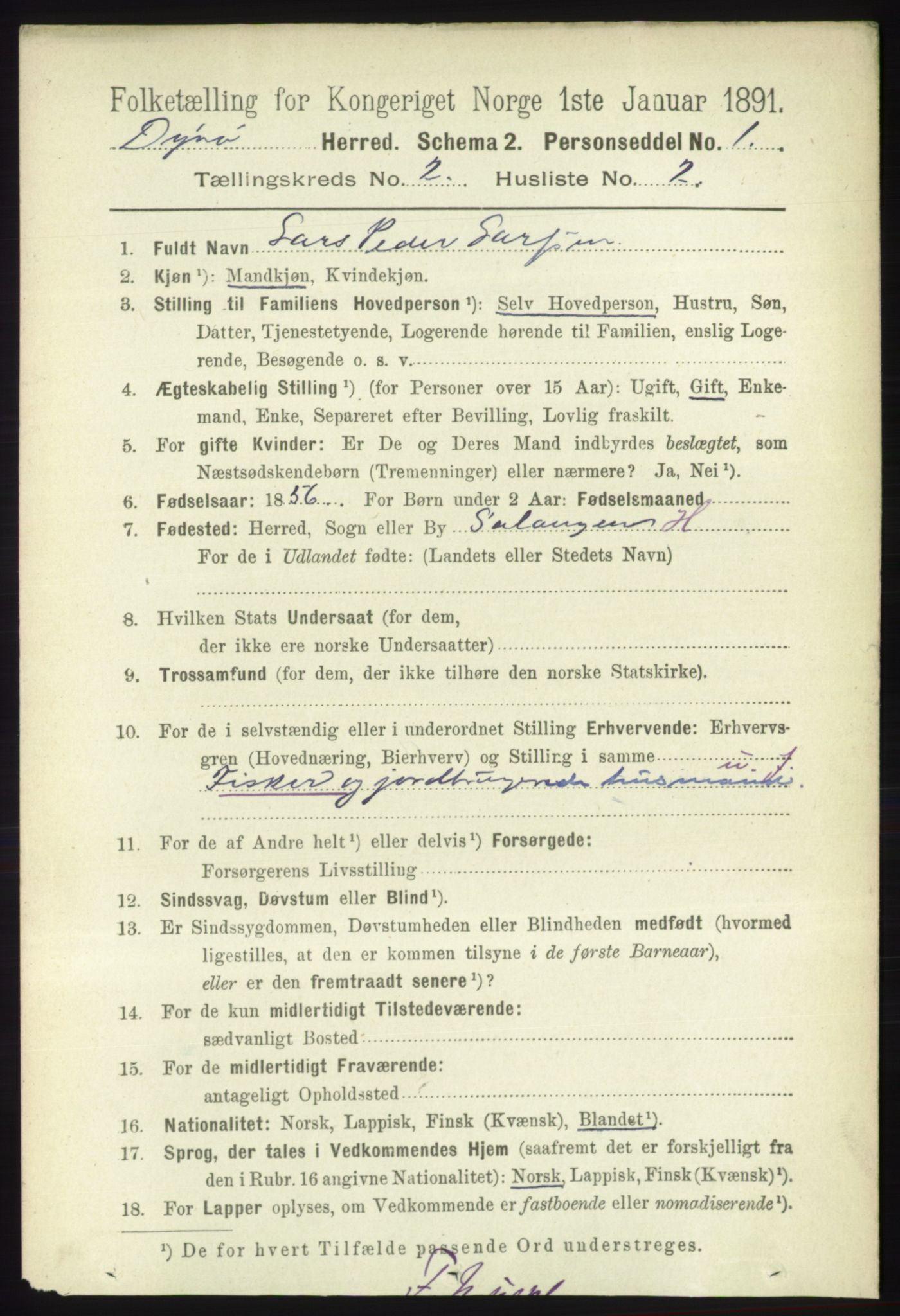 RA, 1891 census for 1926 Dyrøy, 1891, p. 540