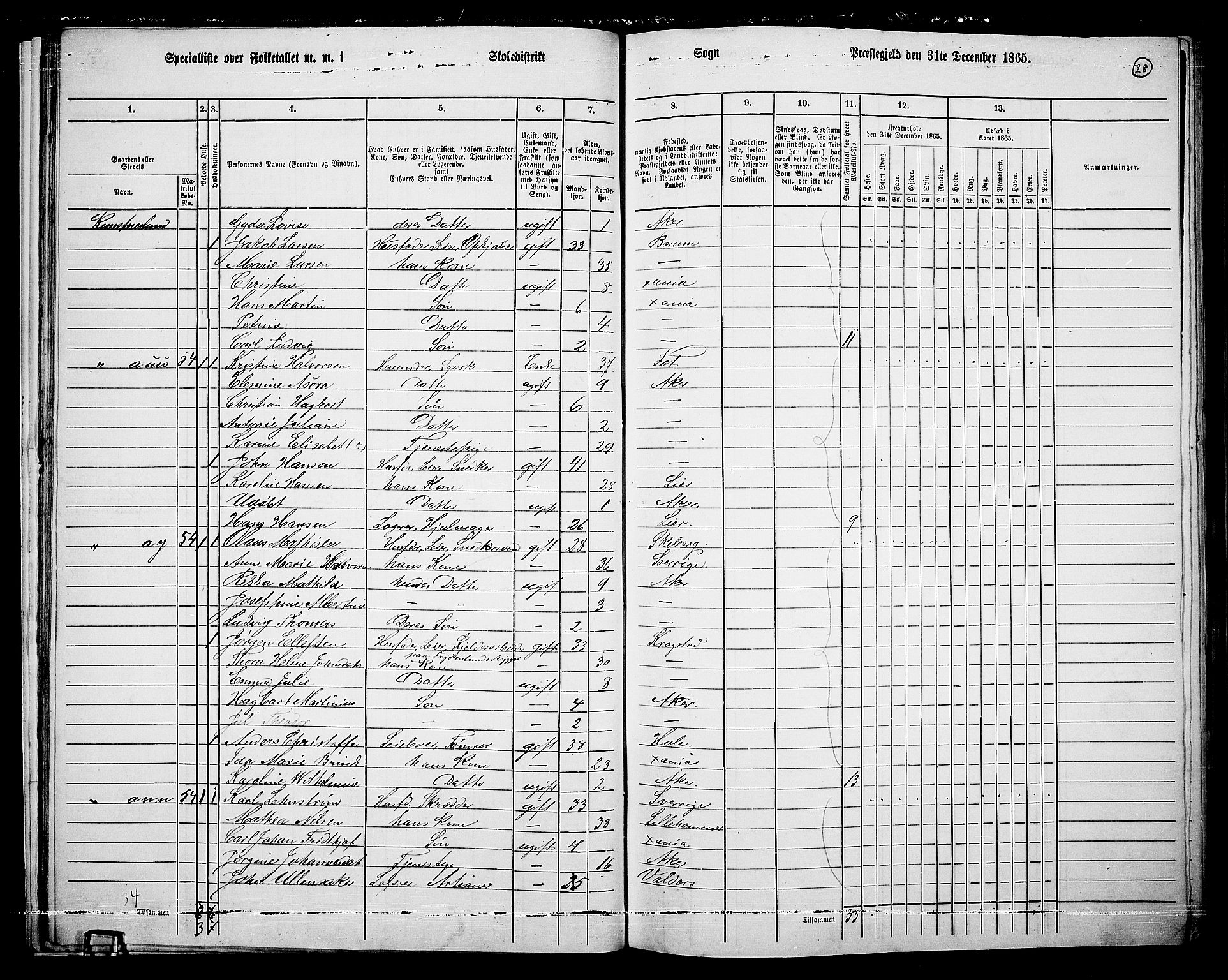 RA, 1865 census for Vestre Aker, 1865, p. 25