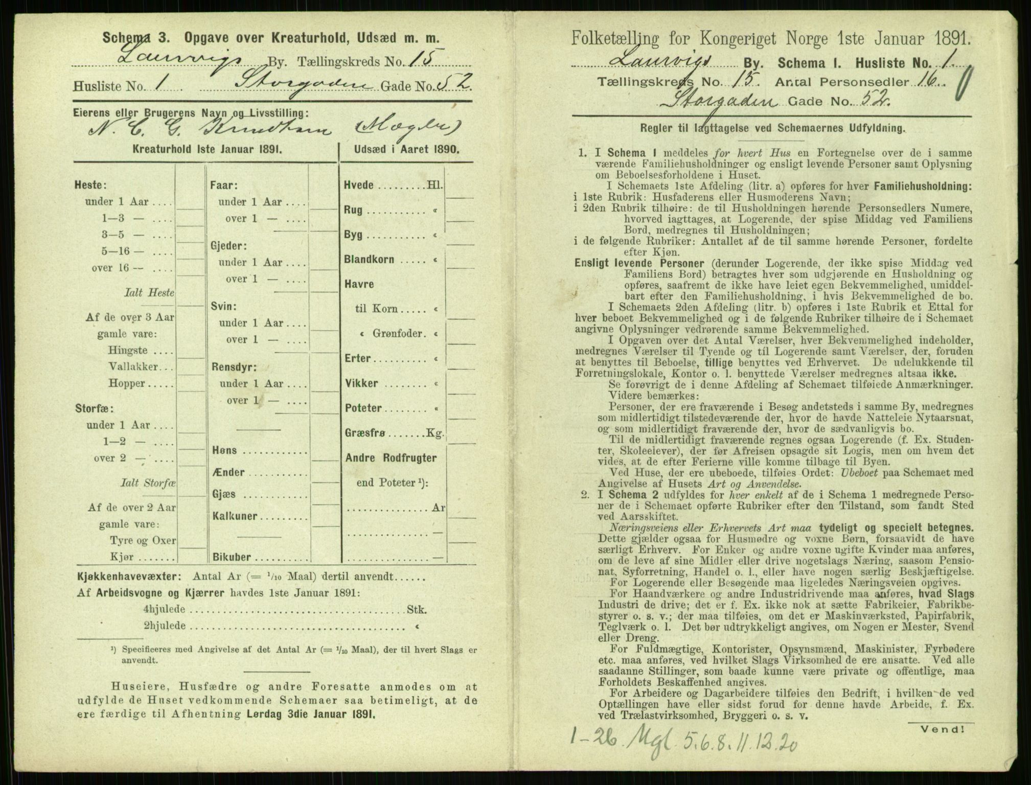 RA, 1891 census for 0707 Larvik, 1891, p. 1701