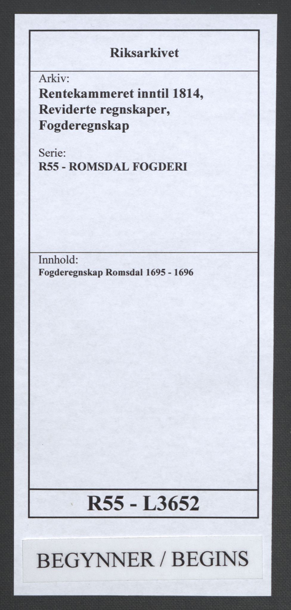 Rentekammeret inntil 1814, Reviderte regnskaper, Fogderegnskap, RA/EA-4092/R55/L3652: Fogderegnskap Romsdal, 1695-1696, p. 1