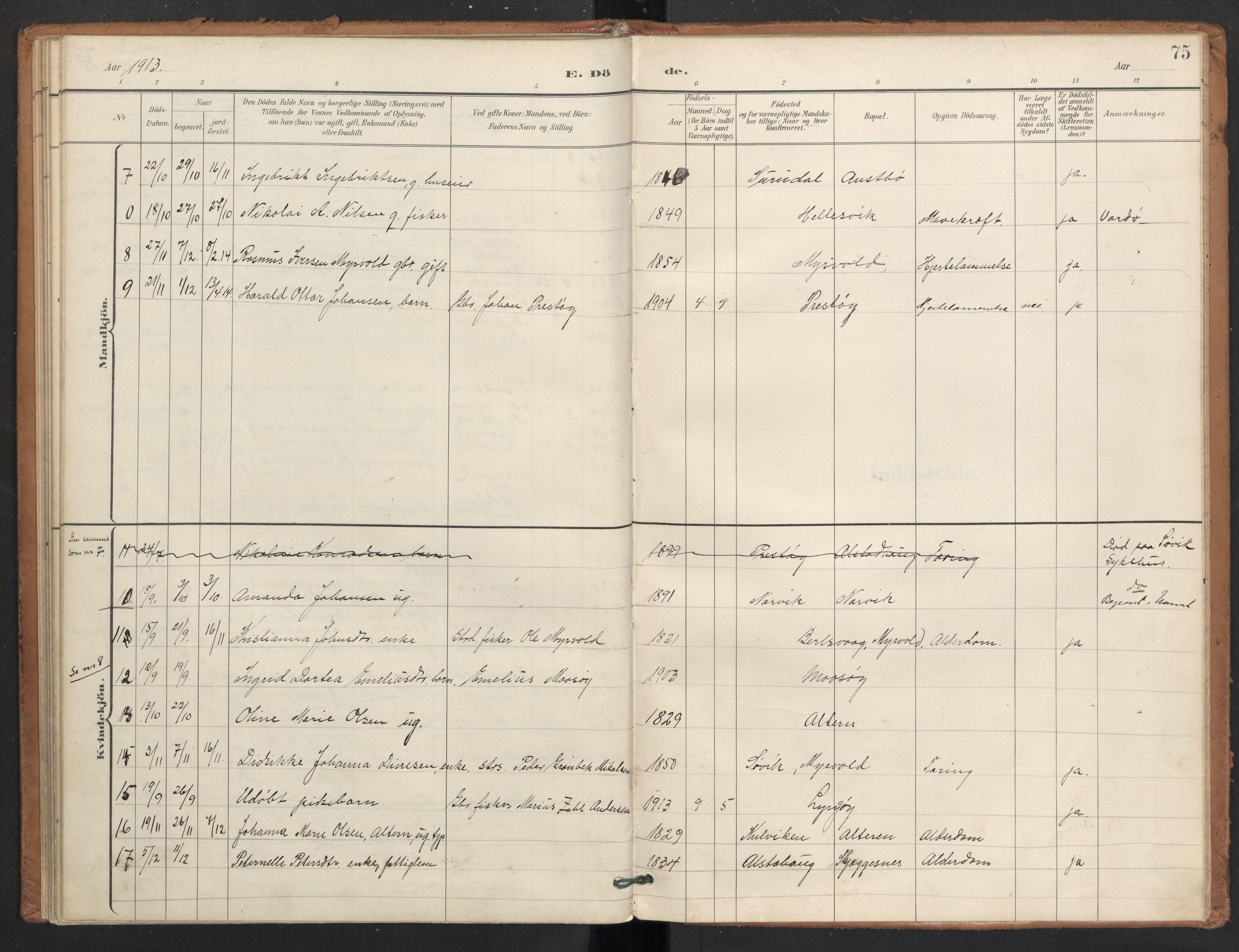 Ministerialprotokoller, klokkerbøker og fødselsregistre - Nordland, AV/SAT-A-1459/830/L0454: Parish register (official) no. 830A18, 1897-1913, p. 75