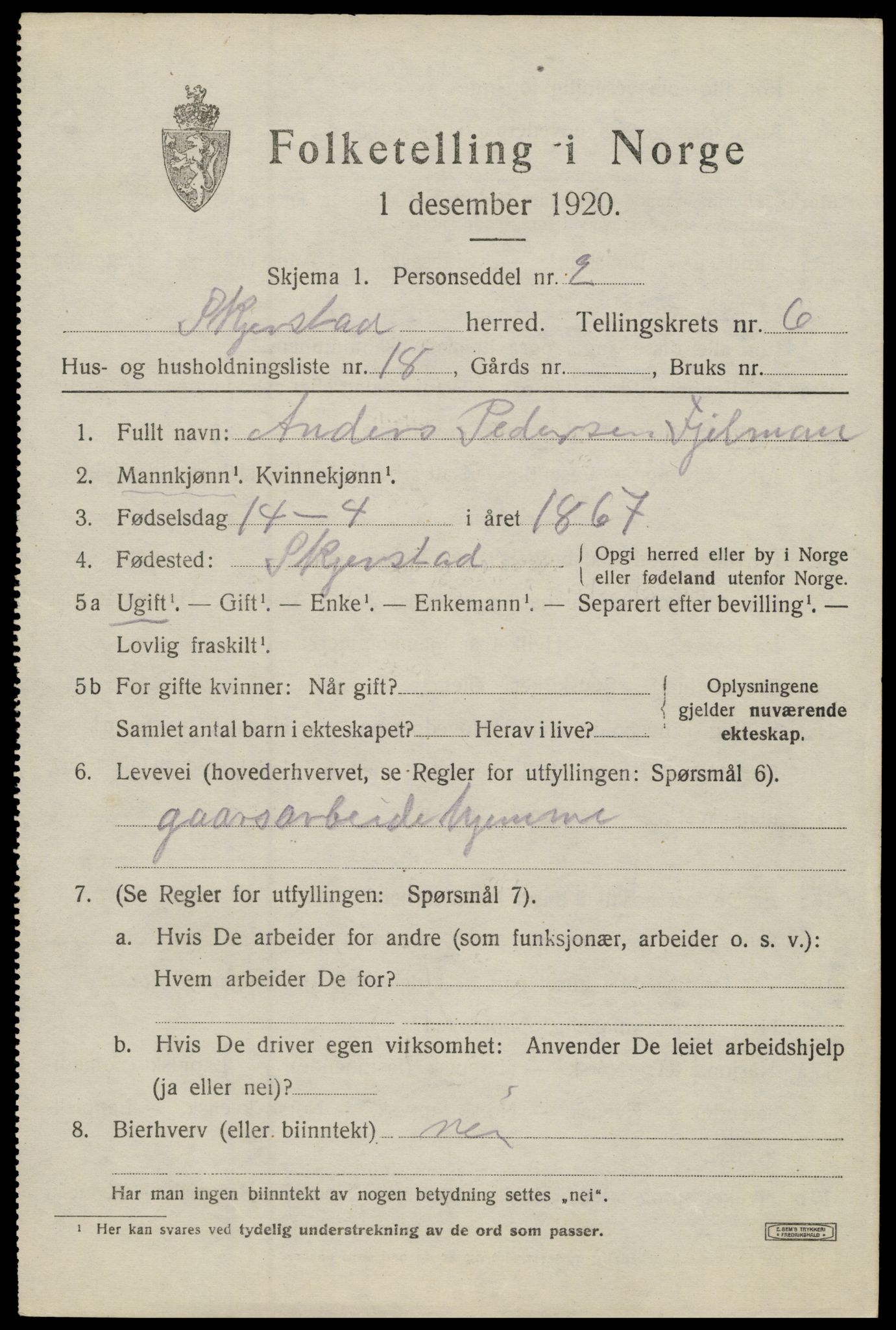 SAT, 1920 census for Skjerstad, 1920, p. 2417