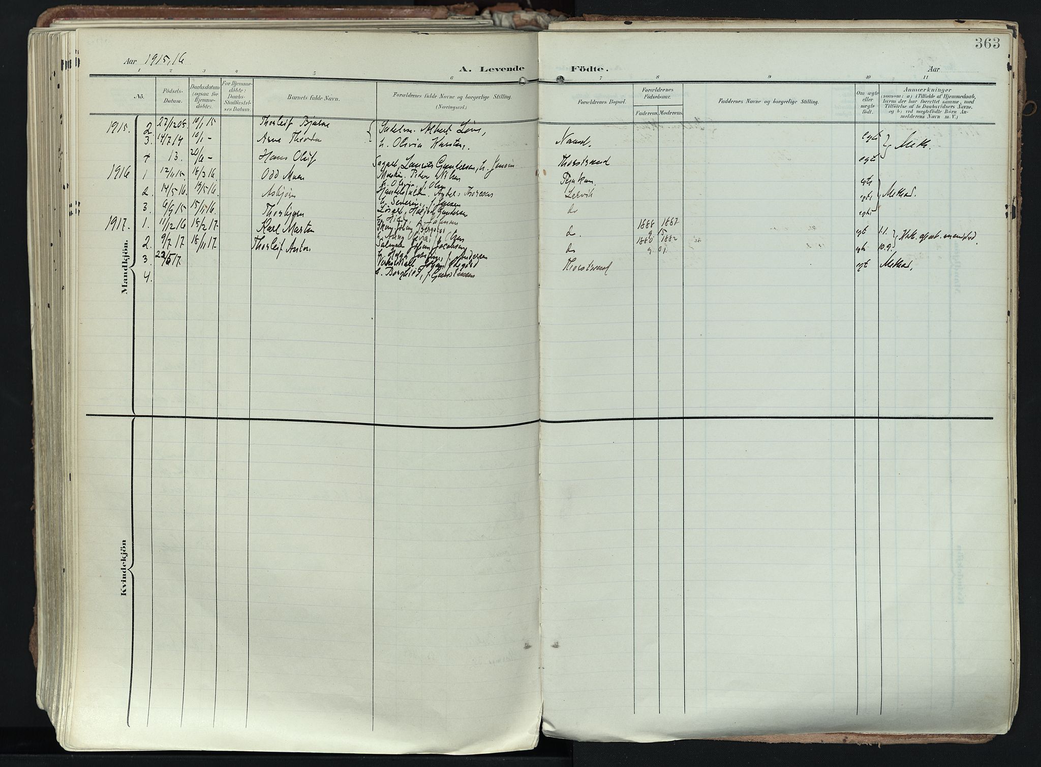 Larvik kirkebøker, SAKO/A-352/F/Fa/L0012: Parish register (official) no. I 12, 1905-1933, p. 363