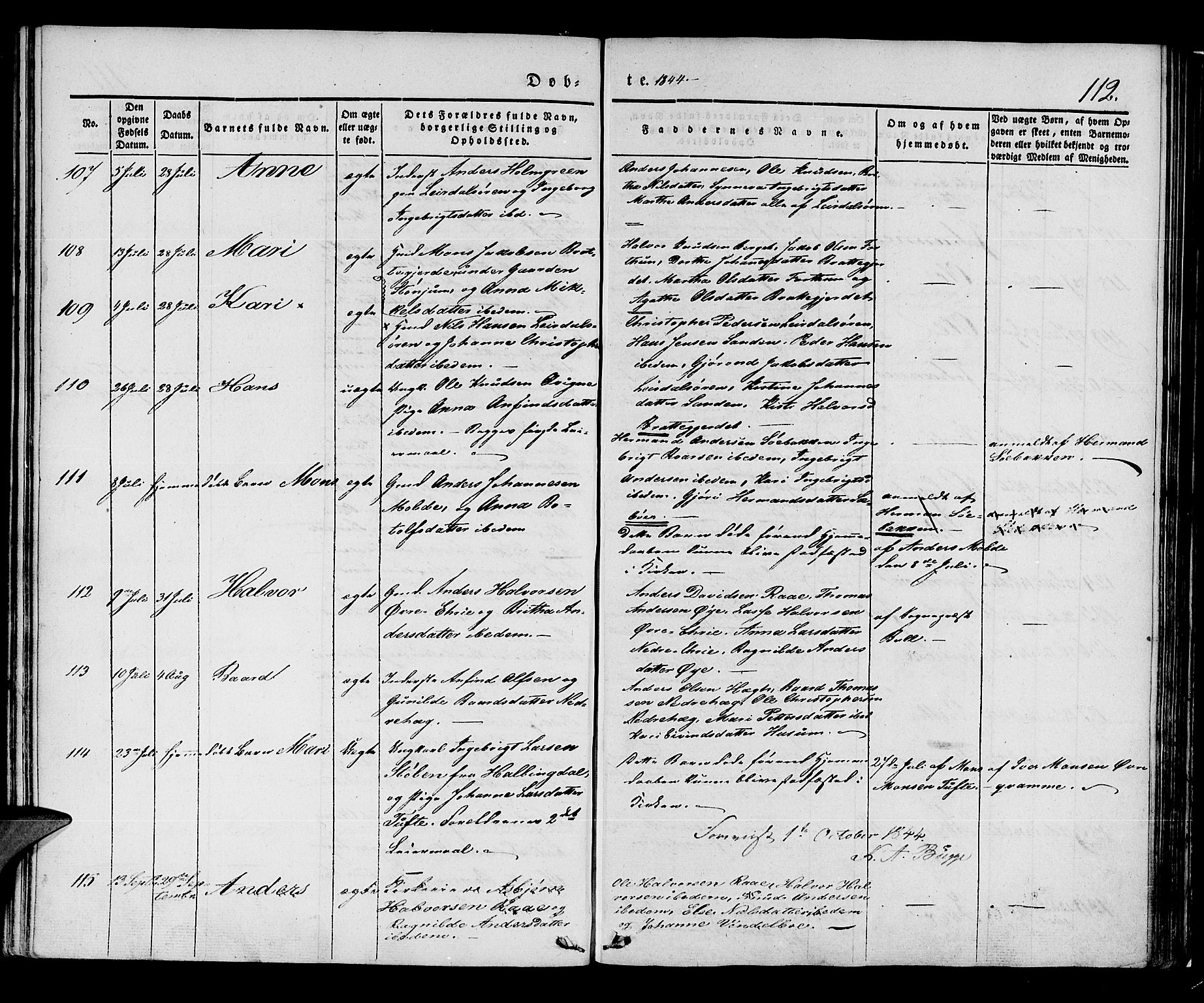 Lærdal sokneprestembete, AV/SAB-A-81201: Parish register (official) no. A 6, 1835-1849, p. 112