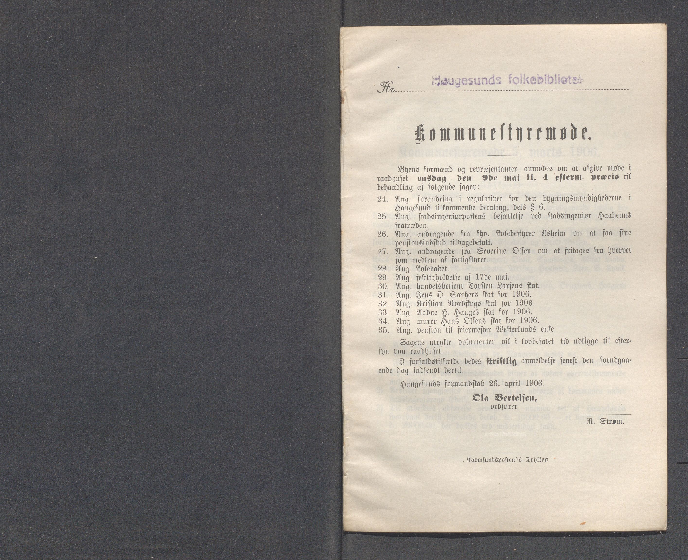 Haugesund kommune - Formannskapet og Bystyret, IKAR/A-740/A/Abb/L0001: Bystyreforhandlinger, 1889-1907, p. 755