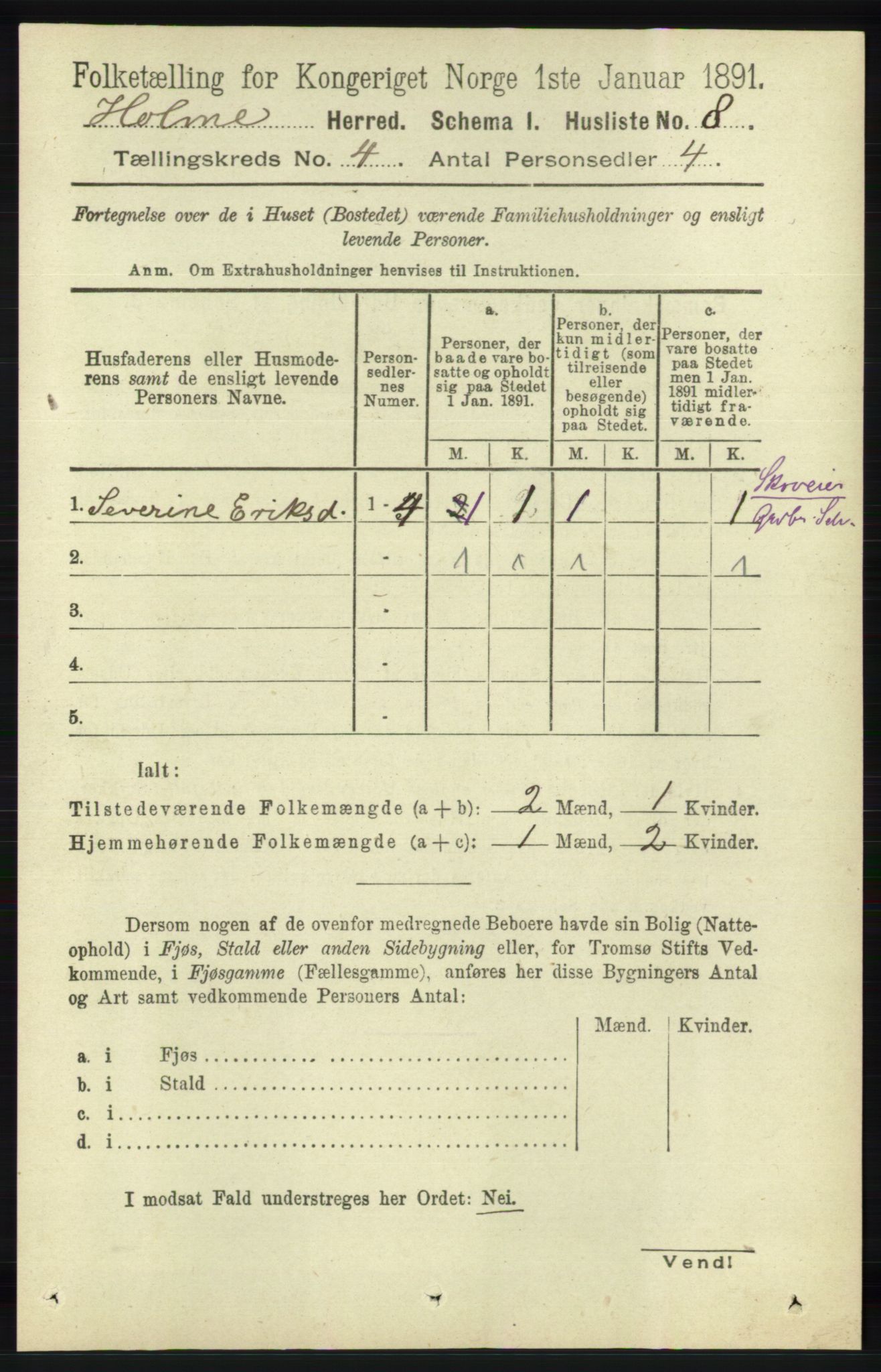 RA, 1891 census for 1020 Holum, 1891, p. 1008