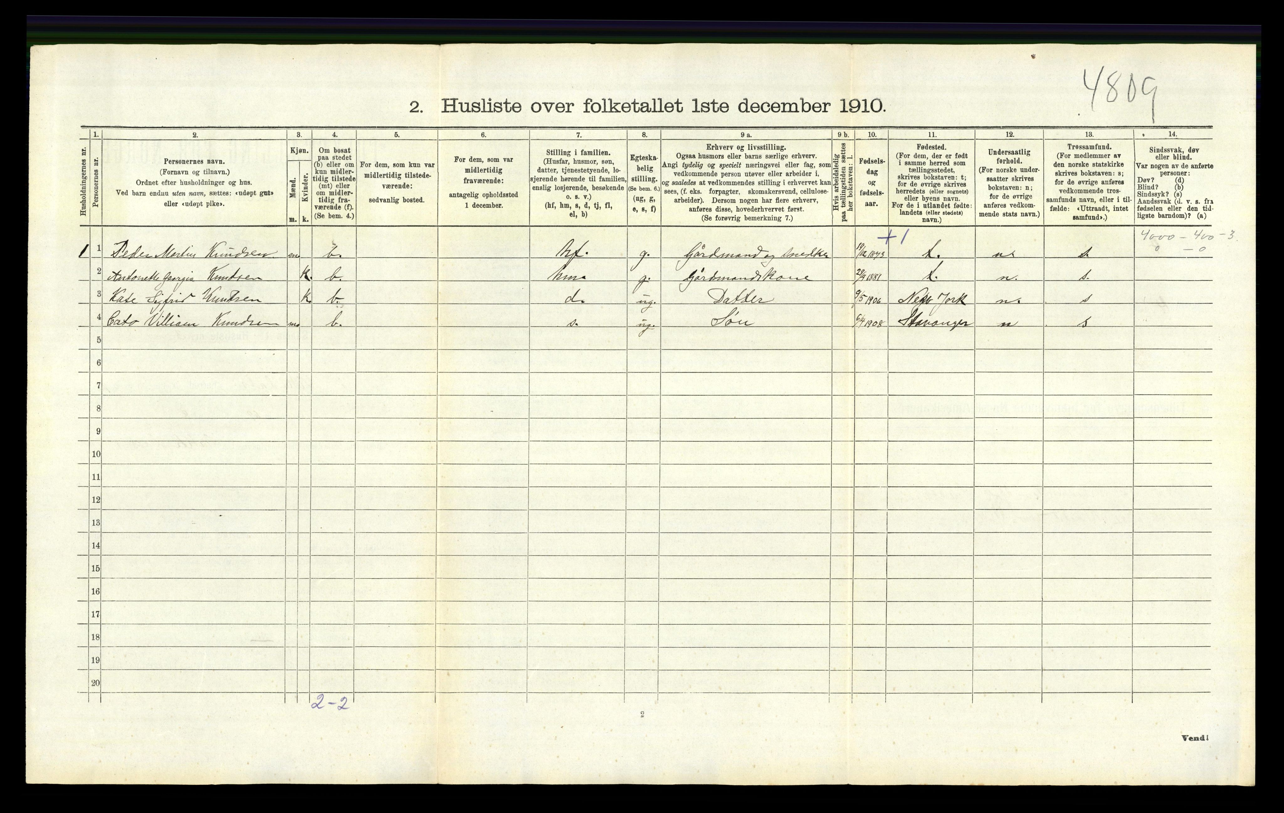 RA, 1910 census for Vikedal, 1910, p. 606