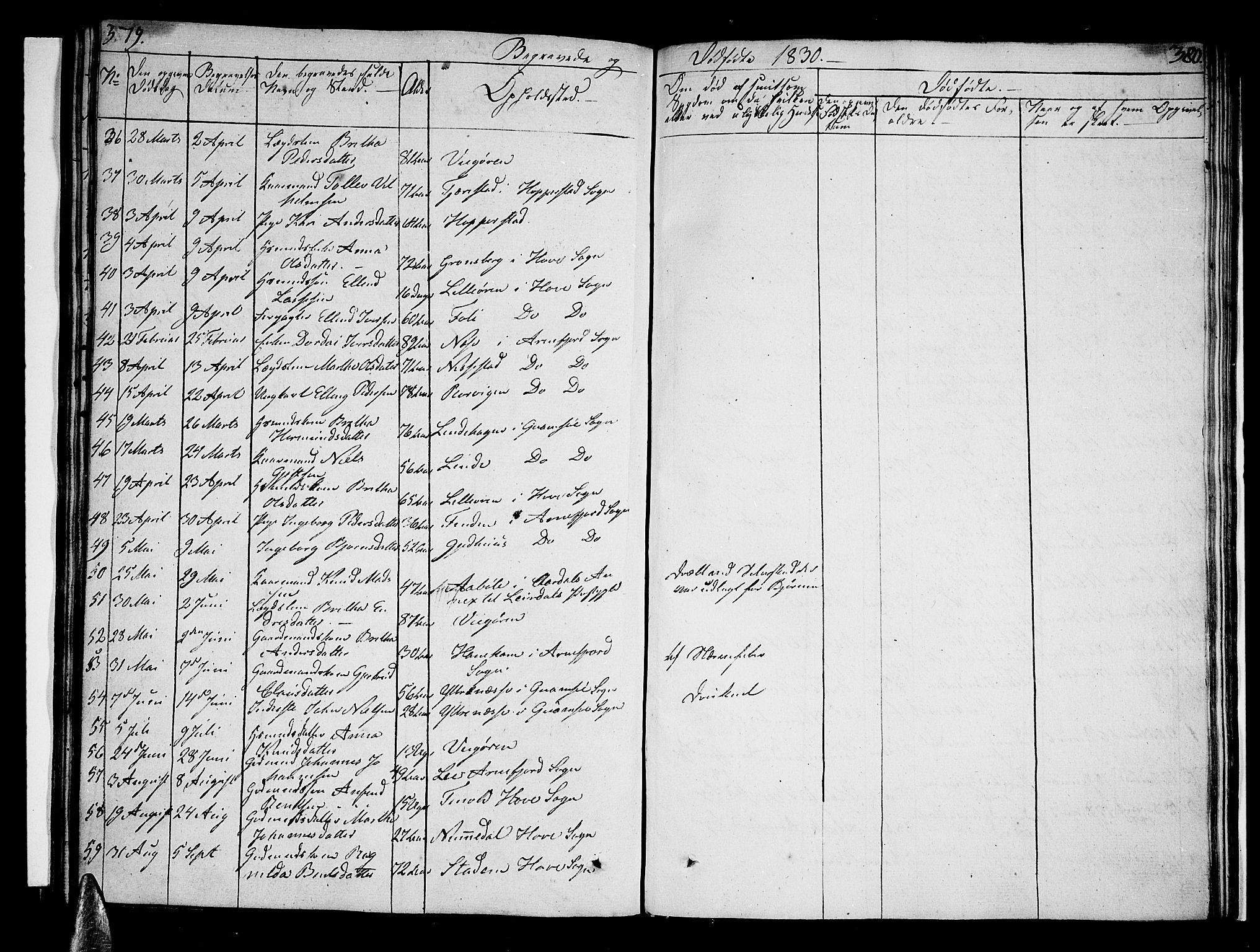 Vik sokneprestembete, AV/SAB-A-81501/H/Haa/Haaa/L0006: Parish register (official) no. A 6, 1821-1831, p. 379-380