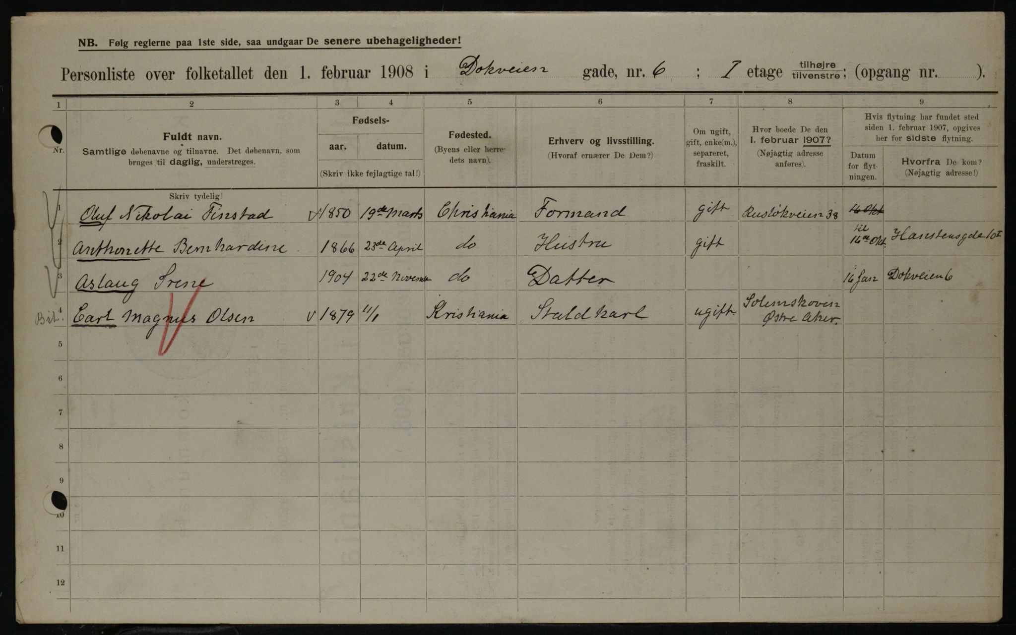 OBA, Municipal Census 1908 for Kristiania, 1908, p. 14799