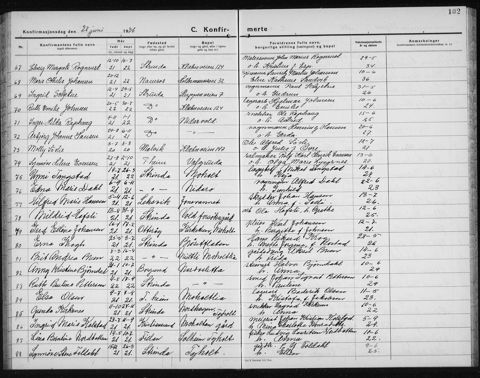 Ministerialprotokoller, klokkerbøker og fødselsregistre - Sør-Trøndelag, SAT/A-1456/607/L0327: Parish register (copy) no. 607C01, 1930-1939, p. 102
