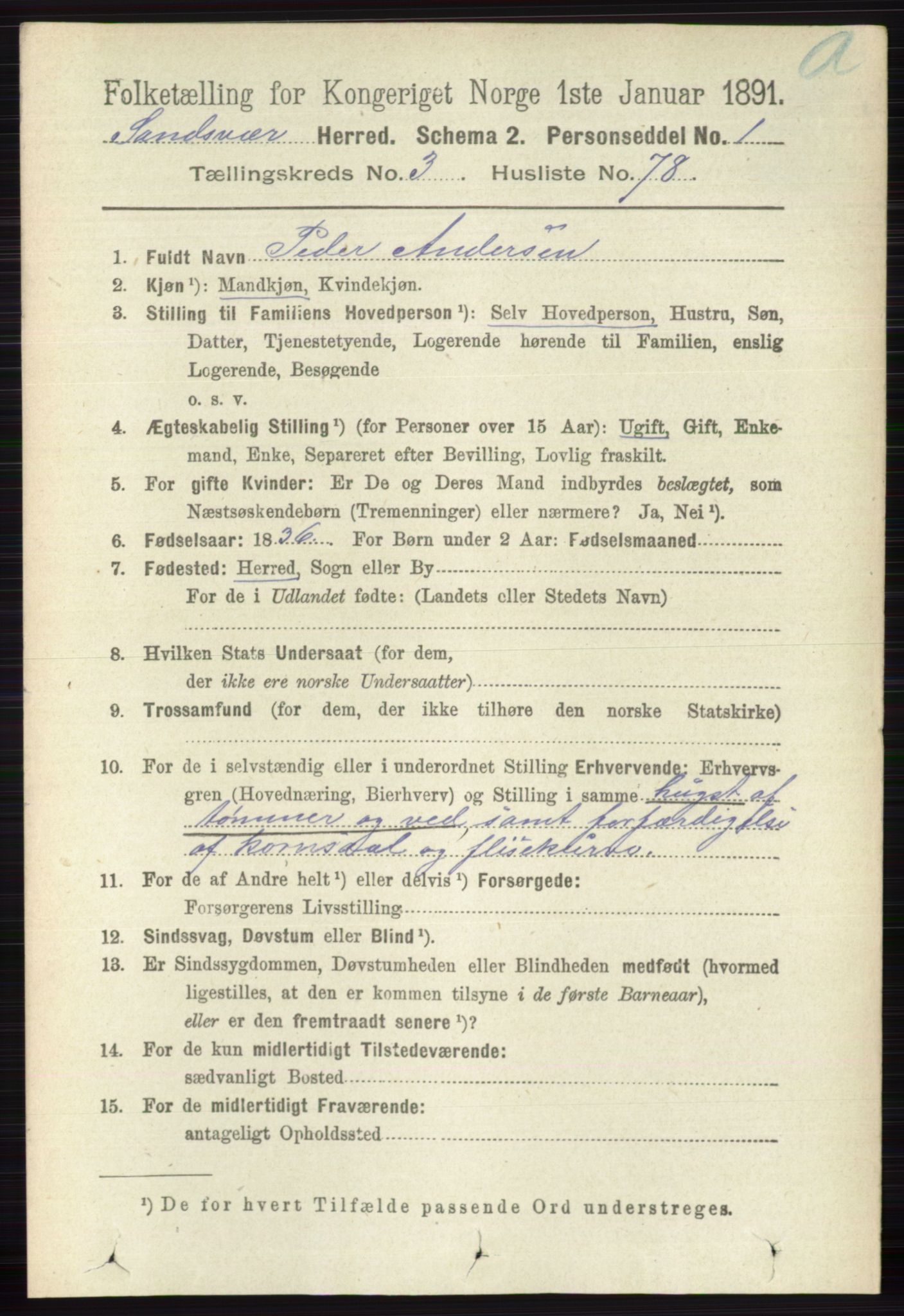 RA, 1891 census for 0629 Sandsvær, 1891, p. 1716