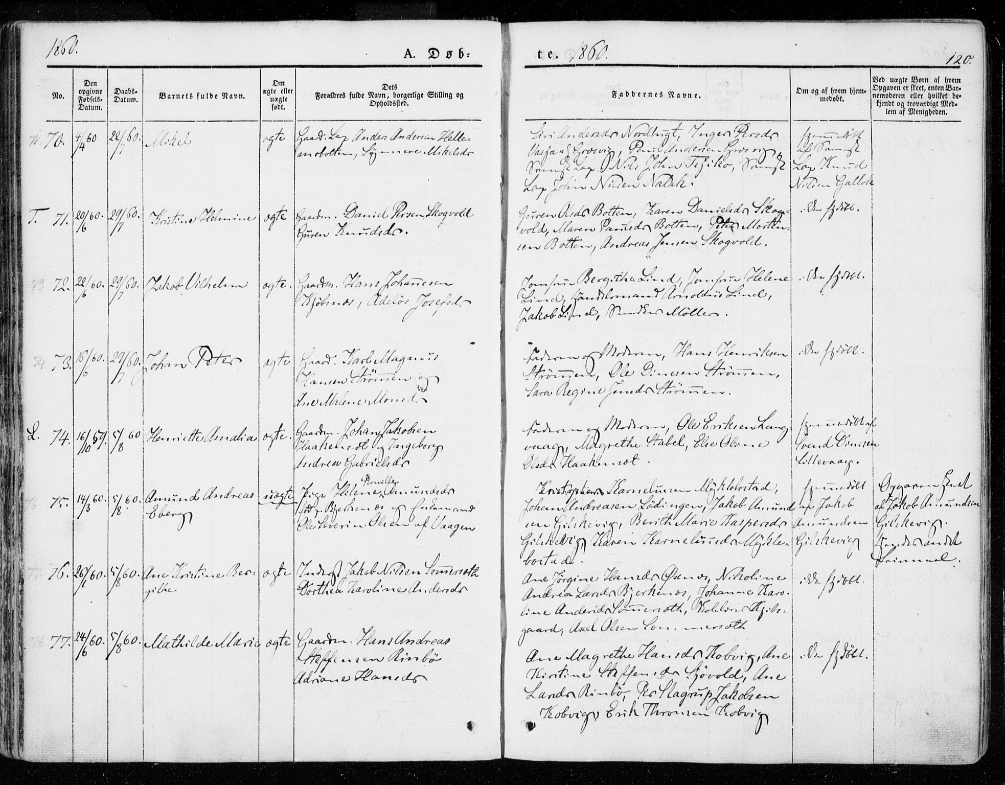 Ministerialprotokoller, klokkerbøker og fødselsregistre - Nordland, AV/SAT-A-1459/872/L1033: Parish register (official) no. 872A08, 1840-1863, p. 120