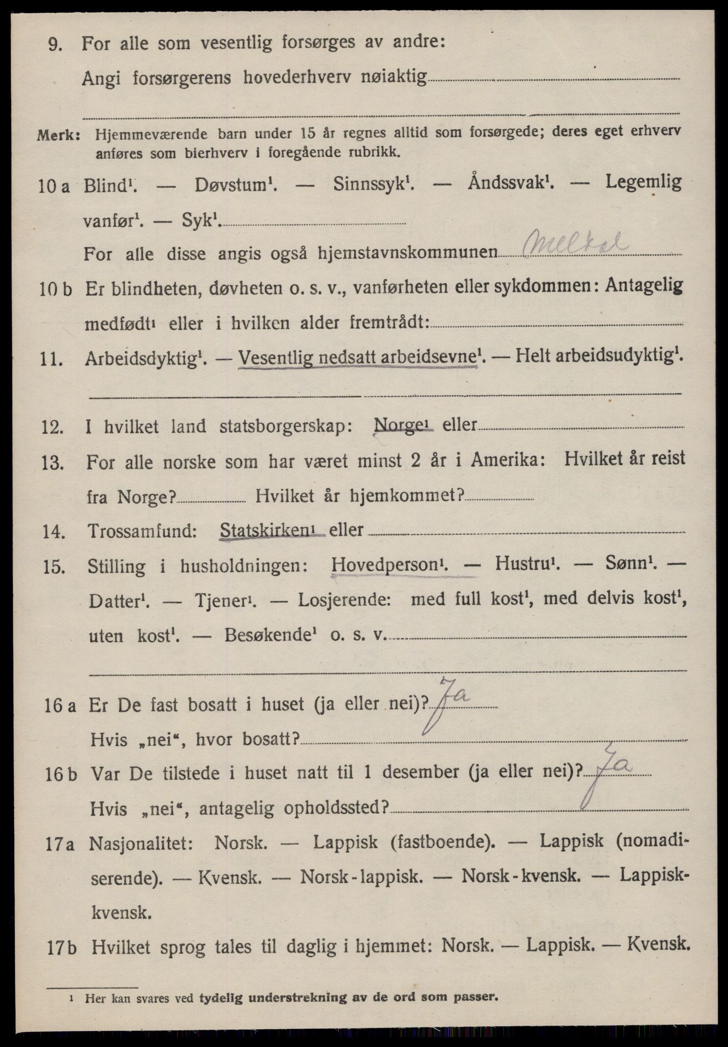 SAT, 1920 census for Meldal, 1920, p. 8498