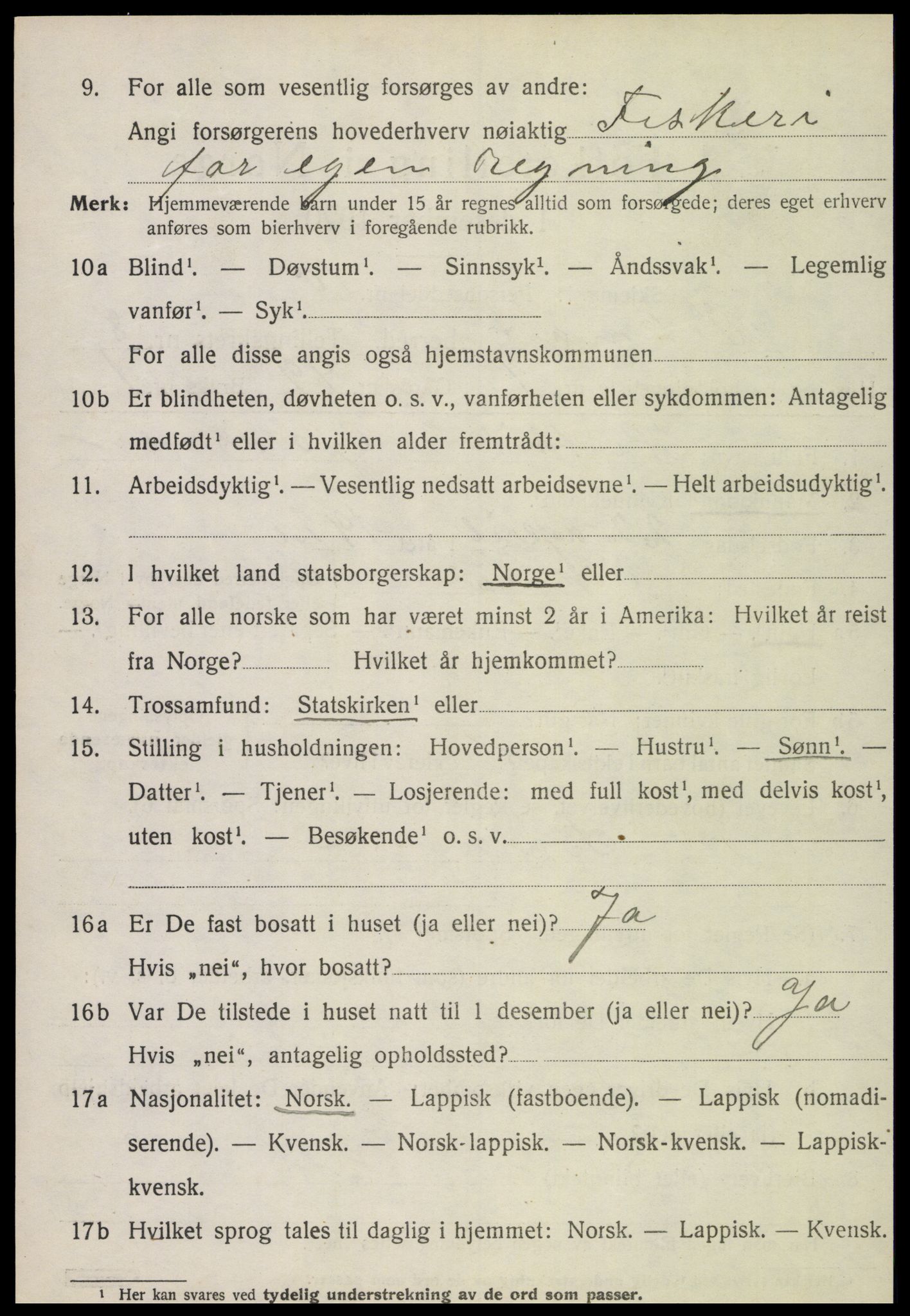 SAT, 1920 census for Vikna, 1920, p. 6006