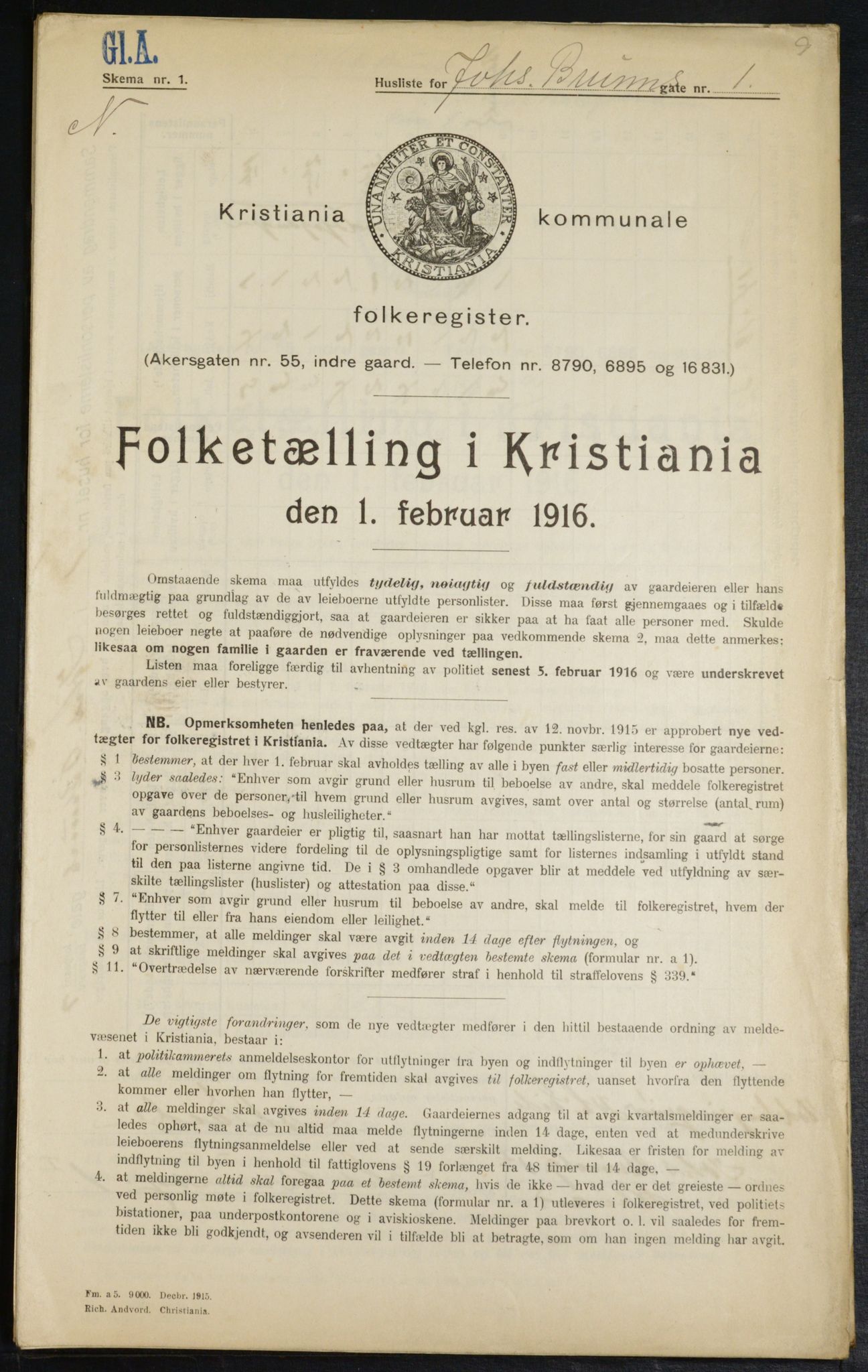 OBA, Municipal Census 1916 for Kristiania, 1916, p. 48097