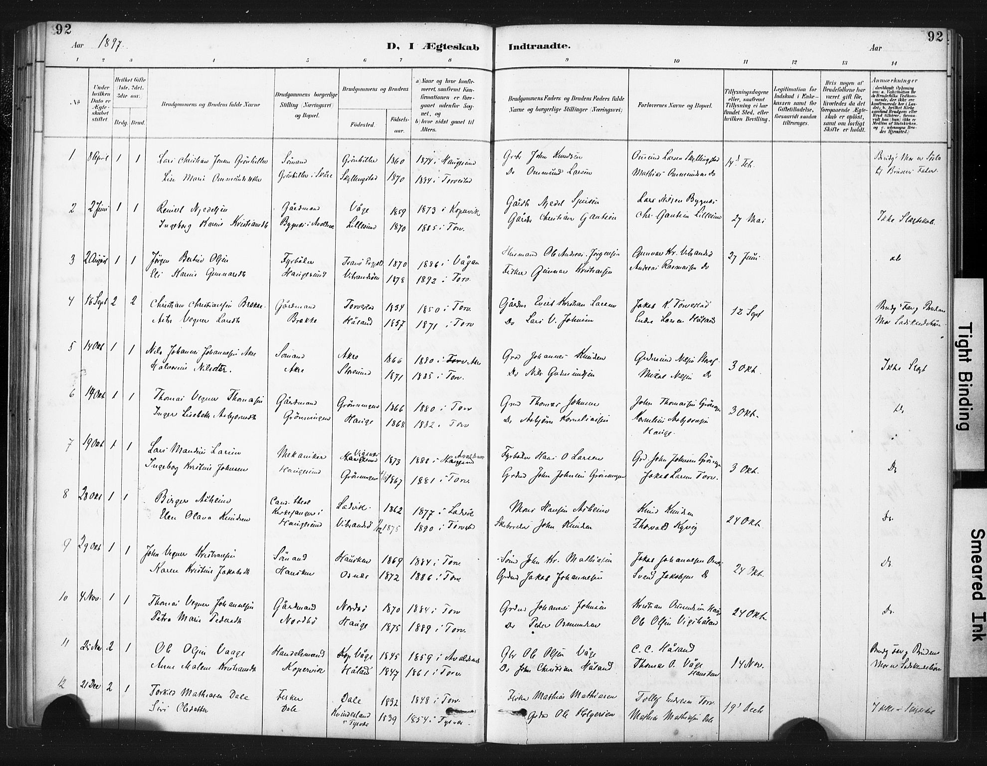 Torvastad sokneprestkontor, AV/SAST-A -101857/H/Ha/Haa/L0015: Parish register (official) no. A 14, 1888-1899, p. 92