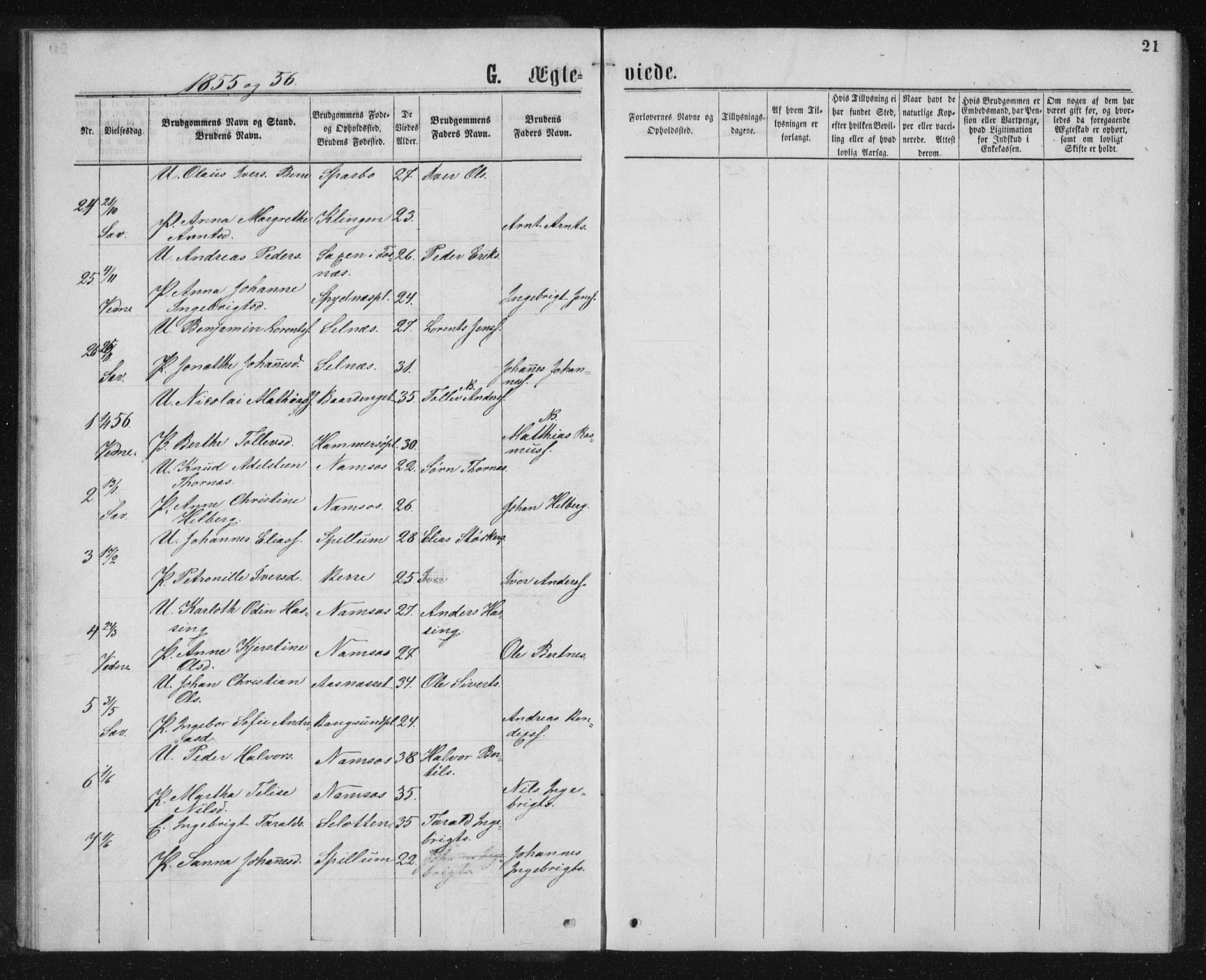 Ministerialprotokoller, klokkerbøker og fødselsregistre - Nord-Trøndelag, SAT/A-1458/768/L0568: Parish register (official) no. 768A03, 1836-1865, p. 21