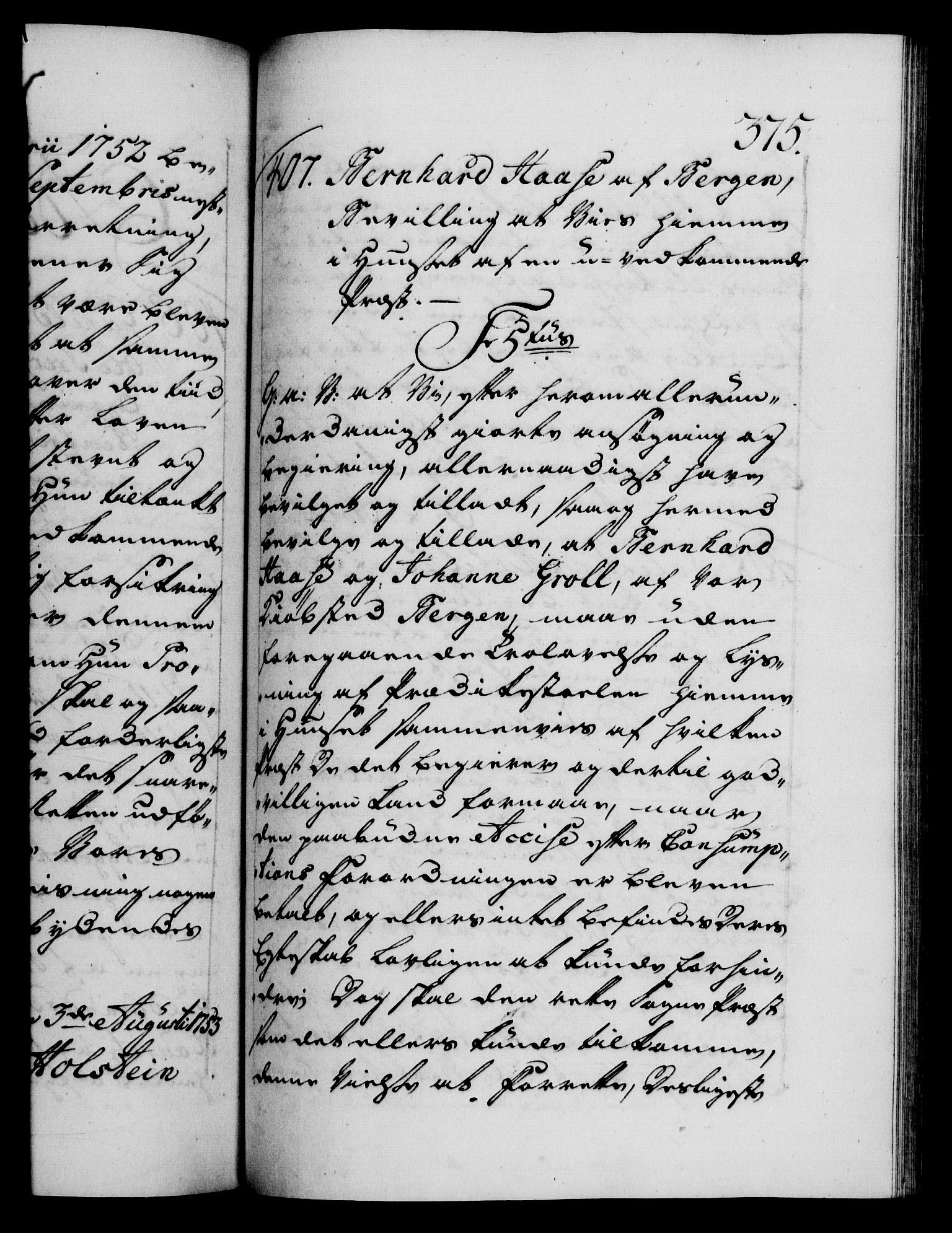 Danske Kanselli 1572-1799, AV/RA-EA-3023/F/Fc/Fca/Fcaa/L0038: Norske registre, 1753-1754, p. 375a