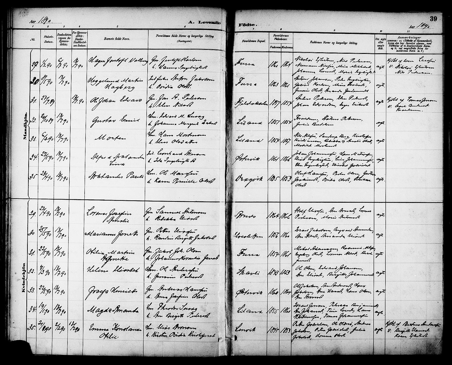 Ministerialprotokoller, klokkerbøker og fødselsregistre - Nordland, AV/SAT-A-1459/863/L0898: Parish register (official) no. 863A10, 1886-1897, p. 39