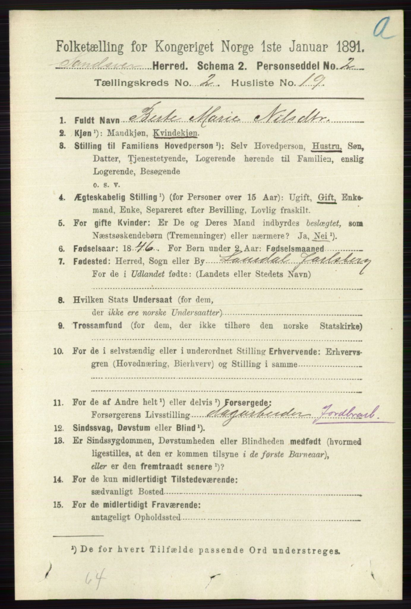 RA, 1891 census for 0629 Sandsvær, 1891, p. 791