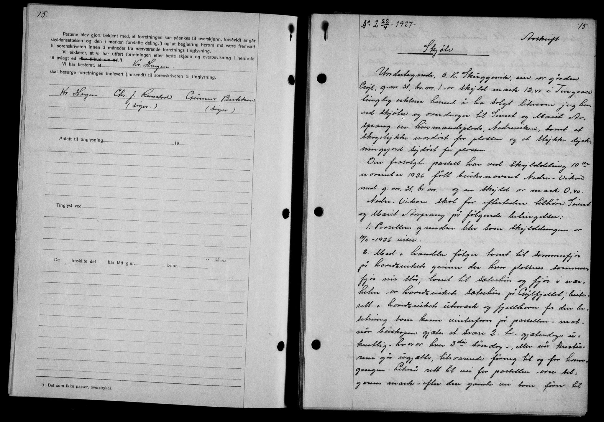 Nordmøre sorenskriveri, AV/SAT-A-4132/1/2/2Ca/L0062: Mortgage book no. 52, 1927-1927, Deed date: 22.04.1927