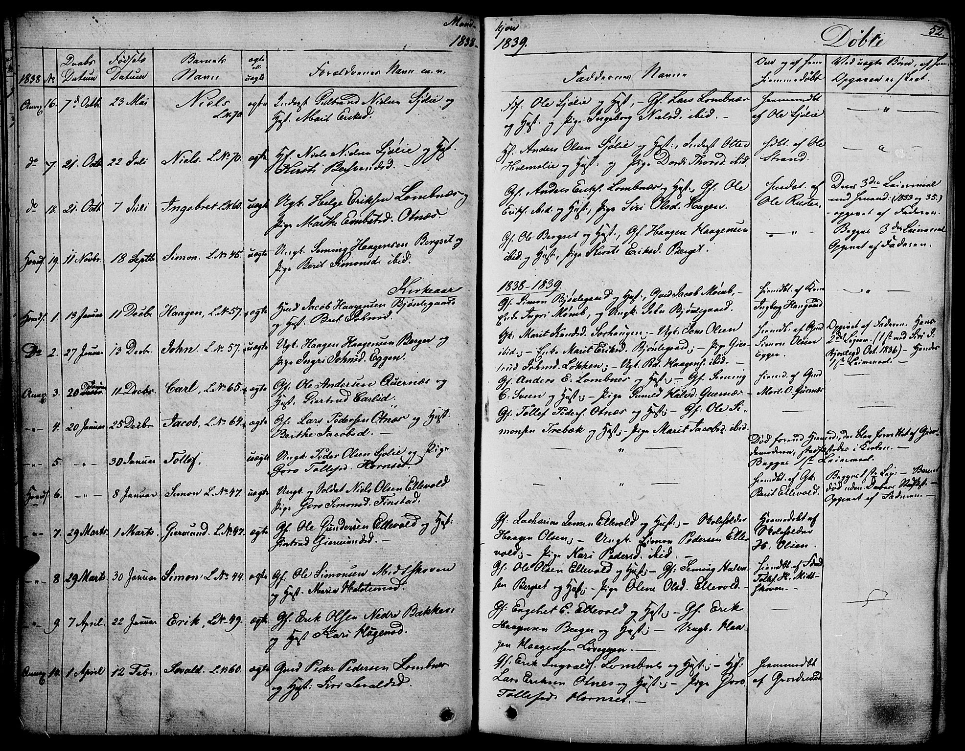 Rendalen prestekontor, SAH/PREST-054/H/Ha/Haa/L0004: Parish register (official) no. 4, 1829-1852, p. 52