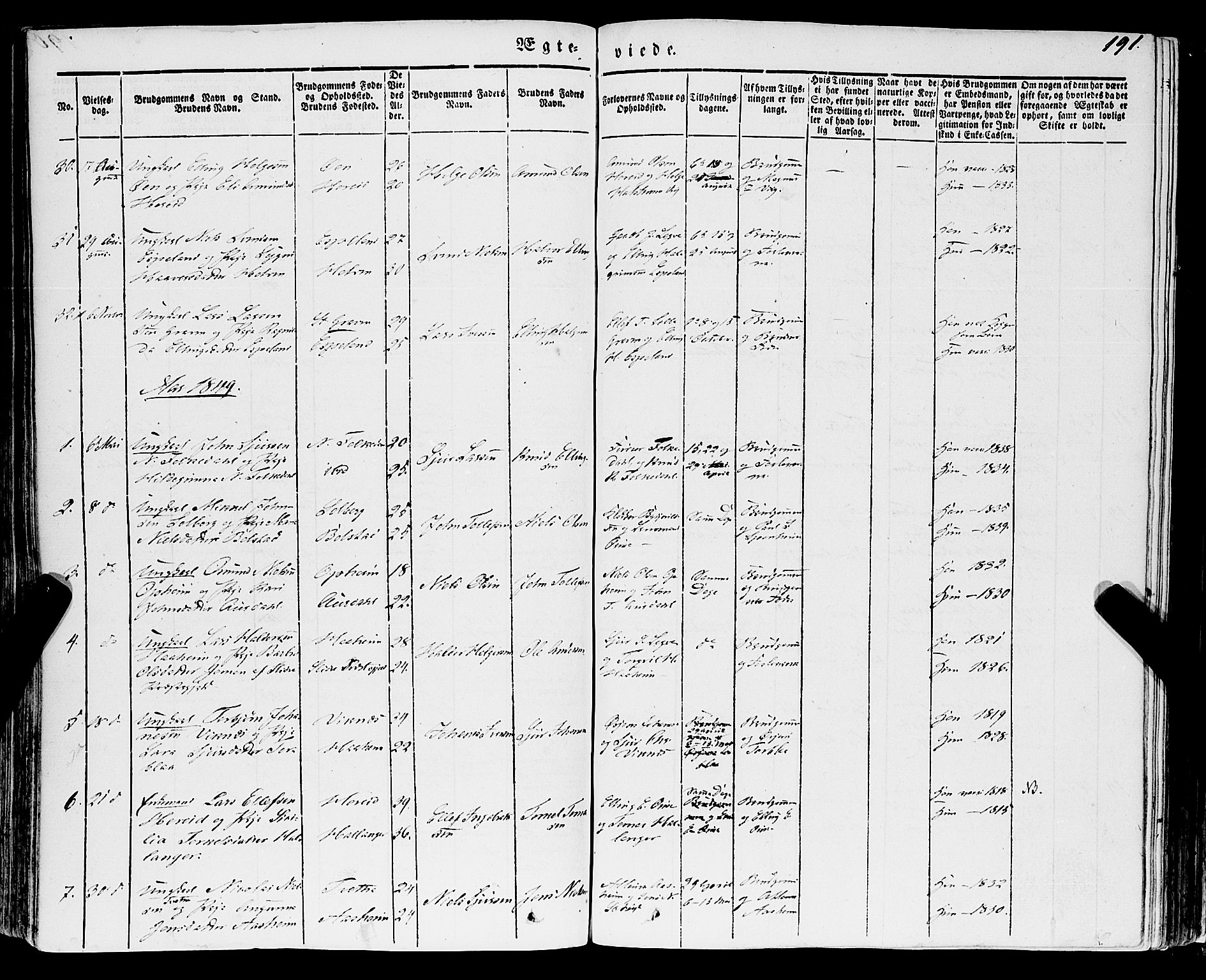 Ulvik sokneprestembete, SAB/A-78801/H/Haa: Parish register (official) no. A 12, 1839-1853, p. 191