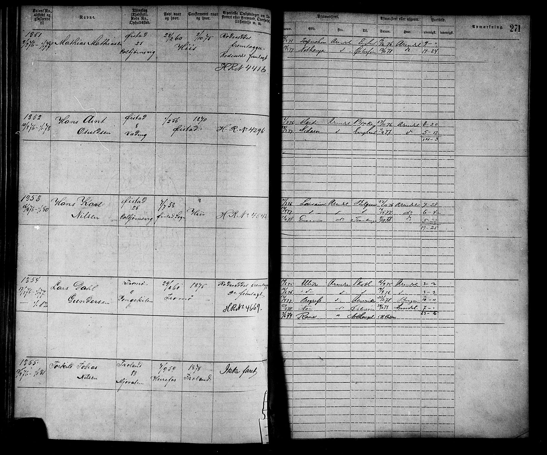 Arendal mønstringskrets, SAK/2031-0012/F/Fa/L0002: Annotasjonsrulle nr 1-1910 med register, S-2, 1868-1880, p. 303