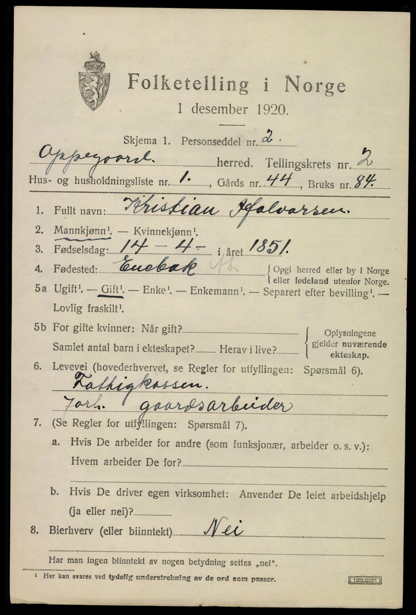 SAO, 1920 census for Oppegård, 1920, p. 1911