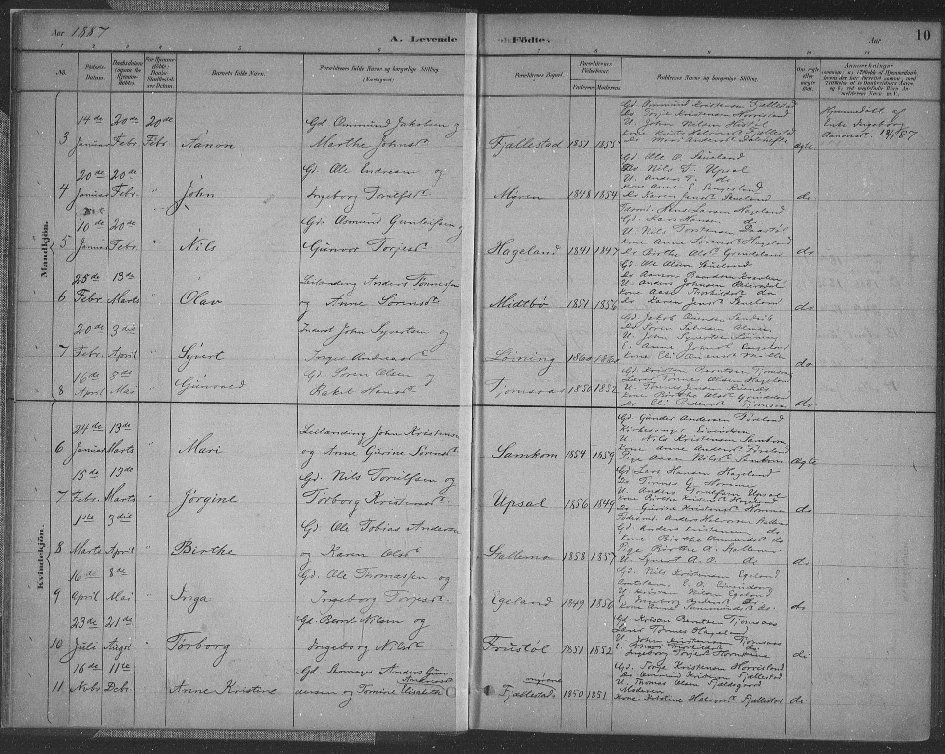 Vennesla sokneprestkontor, AV/SAK-1111-0045/Fa/Fac/L0009: Parish register (official) no. A 9, 1884-1901, p. 10