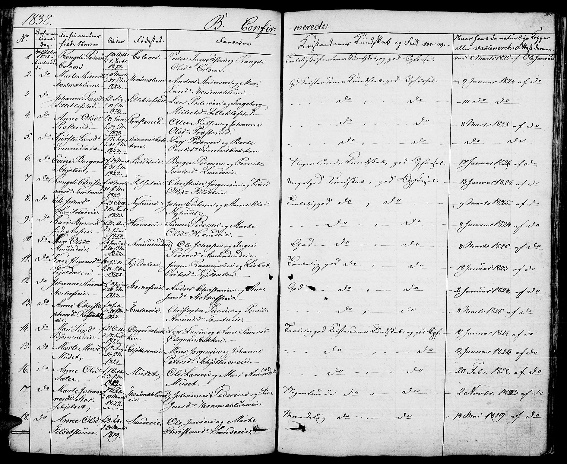 Romedal prestekontor, SAH/PREST-004/K/L0003: Parish register (official) no. 3, 1829-1846, p. 147