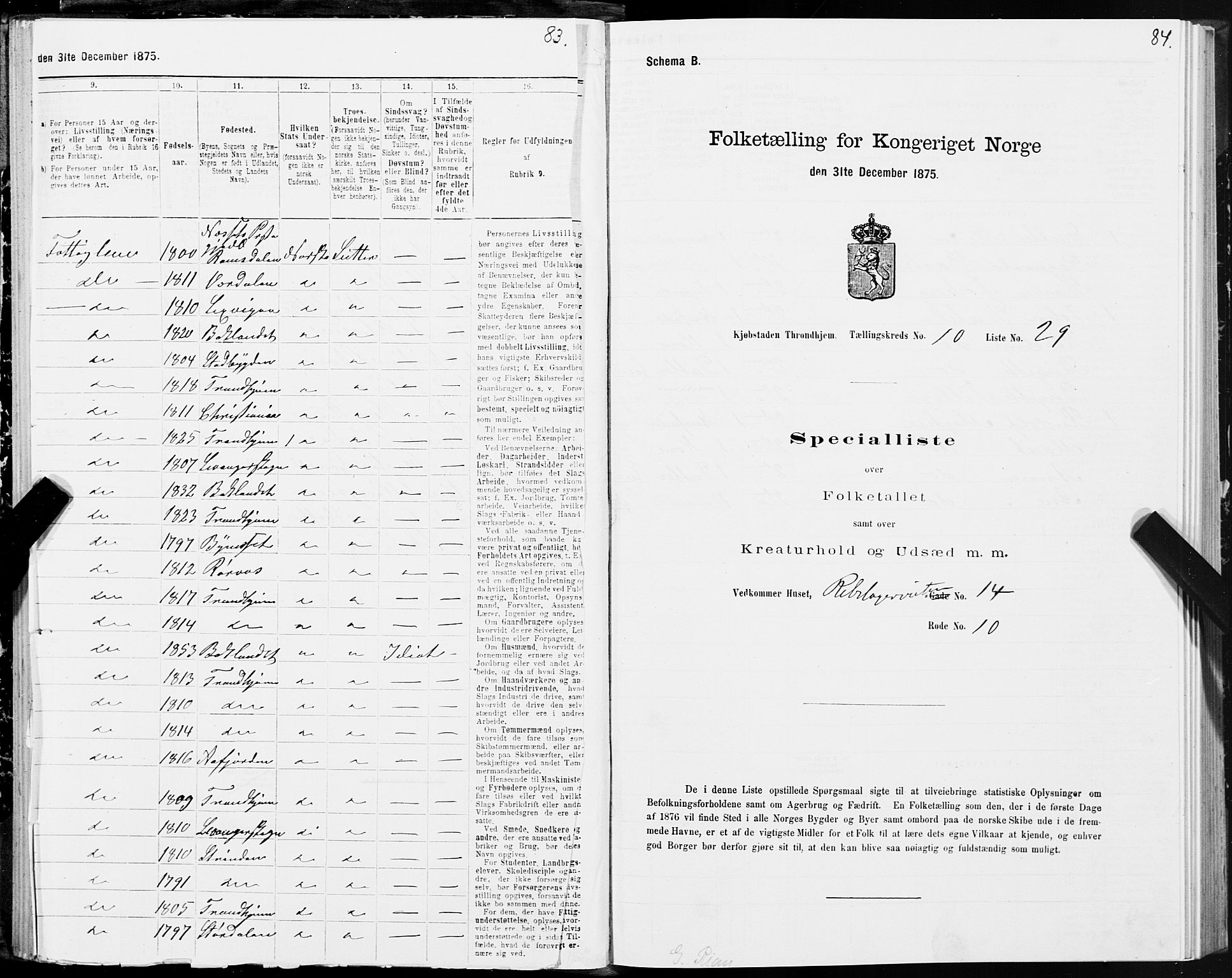 SAT, 1875 census for 1601 Trondheim, 1875, p. 6084