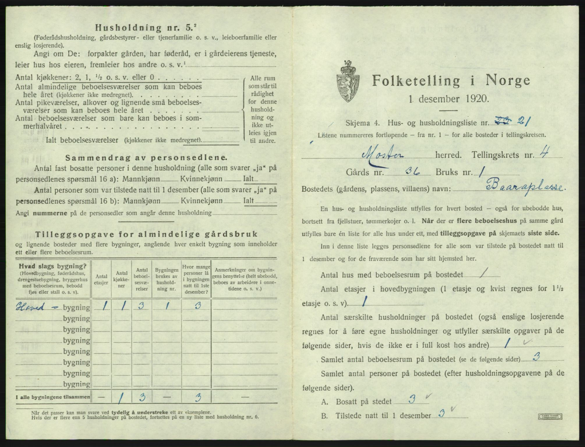 SAB, 1920 census for Moster, 1920, p. 221